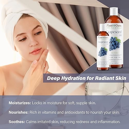Miniatura 5 de Aceite de semilla de uva 16 oz prensado en frío 100 puro natural portador - hidratante para la piel el cuerpo y el cabello Funciona para masajes