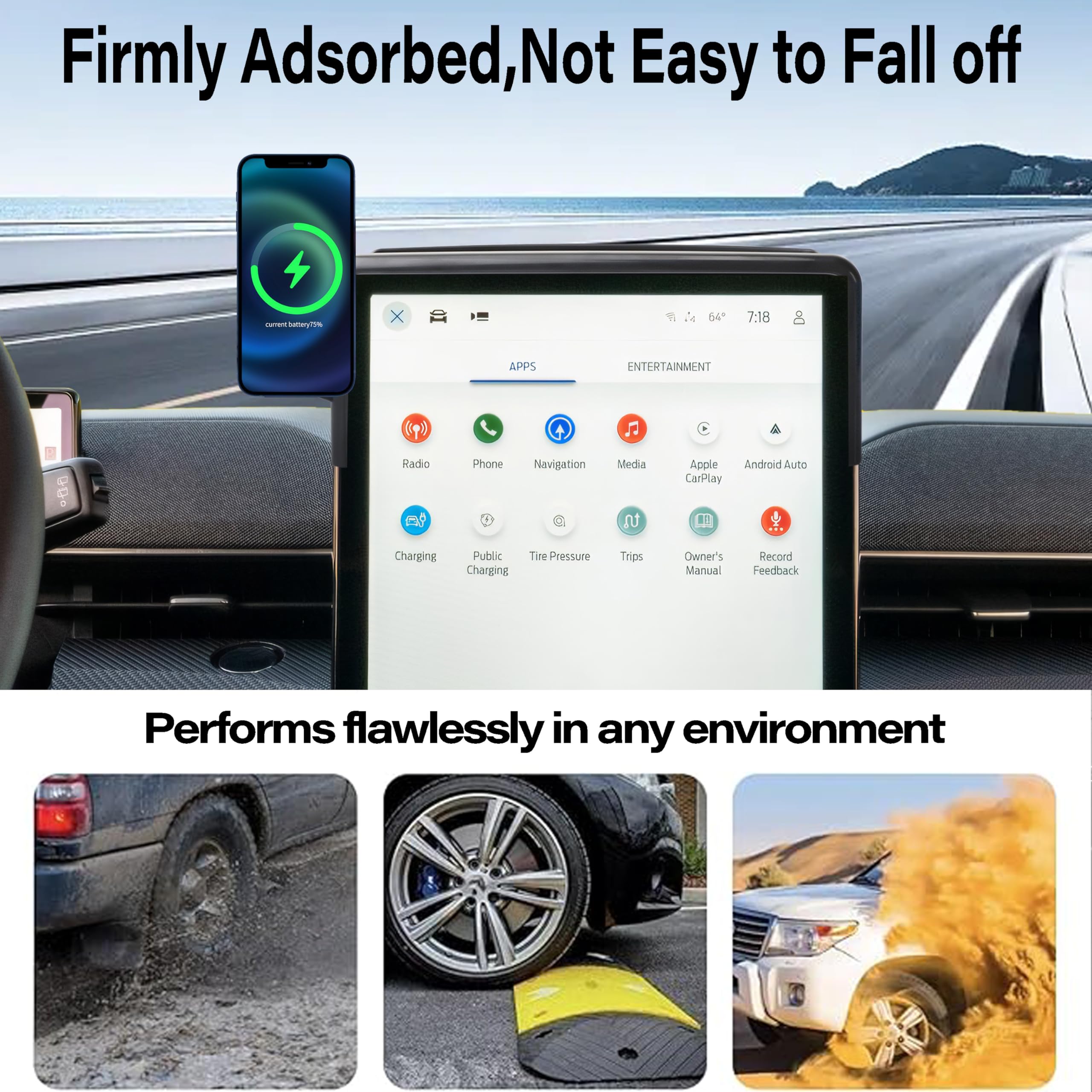 Bezprzewodowa ładowarka samochodowa uchwyt na telefon do Ford Mustang Mach-E 2021-2025, akcesoria do ekranu 15,5 cala, uchwyt na telefon komórkowy obracany o 360° z Magsafe