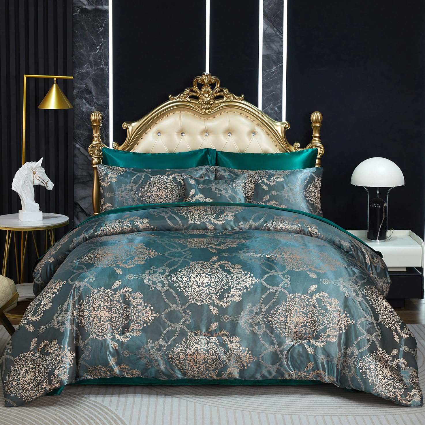 Green Jacquard Queen Comforter Set Sheet Set Elegant Bedding Set 8 Pcs Embroidery Neoclassical Floral Pattern Bed Home Decor Soft Down Comforter
