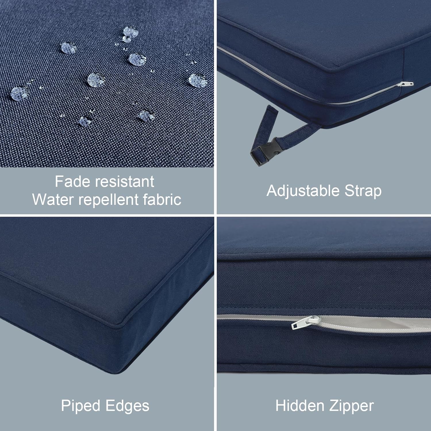Navy Blue Foam Square Outdoor Dining Chair Cushions Set of 2