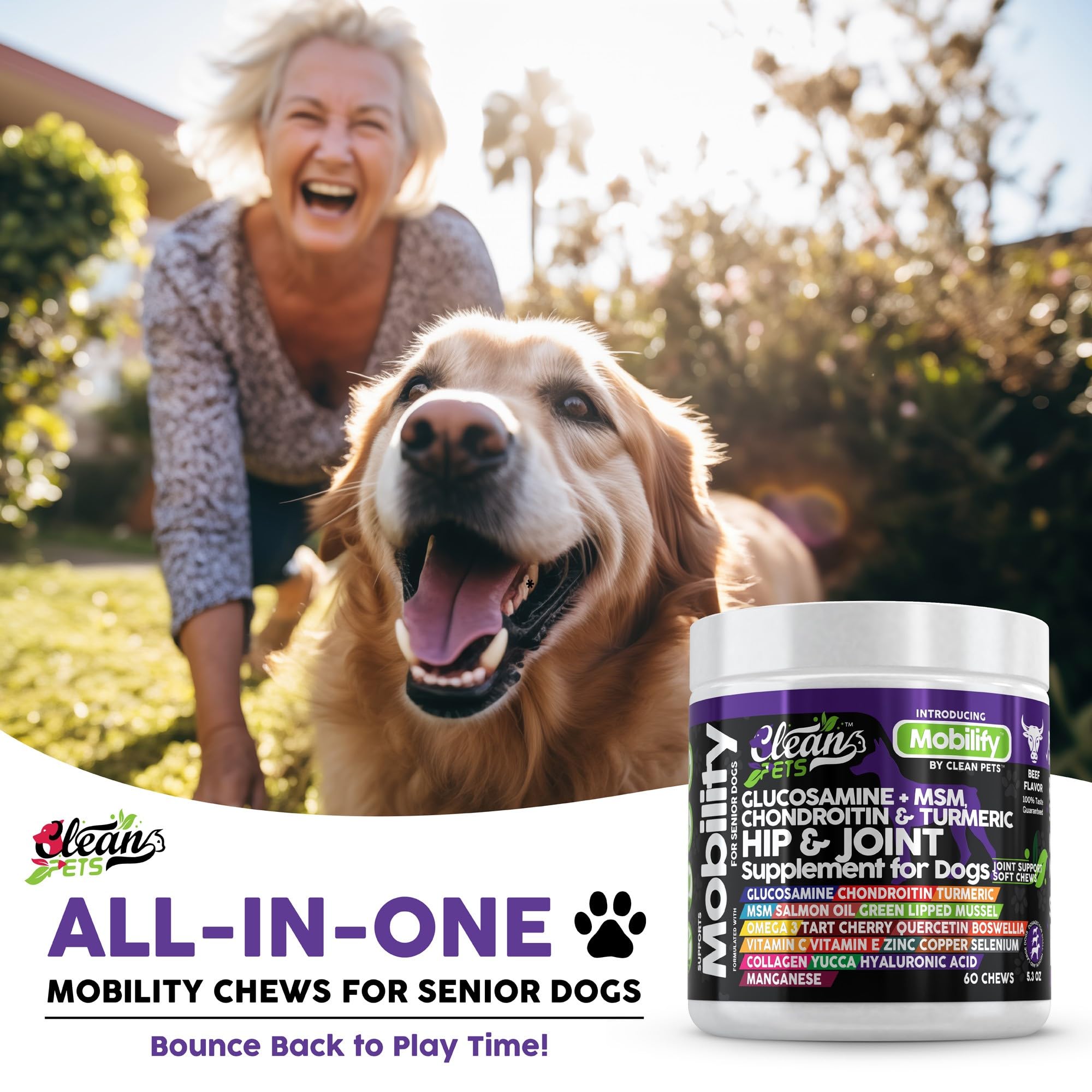 Hip and Joint Supplement Dogs with Glucosamine for Dogs + Chondroitin, Turmeric, Hyaluronic Acid, MSM, Salmon Oil, Collagen, Vitamin C, Omega 3 Senior Dog Supplements Beef Flavor - 1Pack - image 7