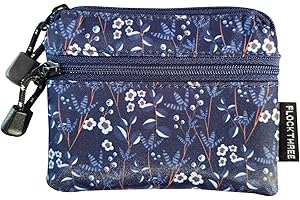 Tiny Purse: Money Organizer with Zipper for Coins, Cards, and Keys (Blue Flower)