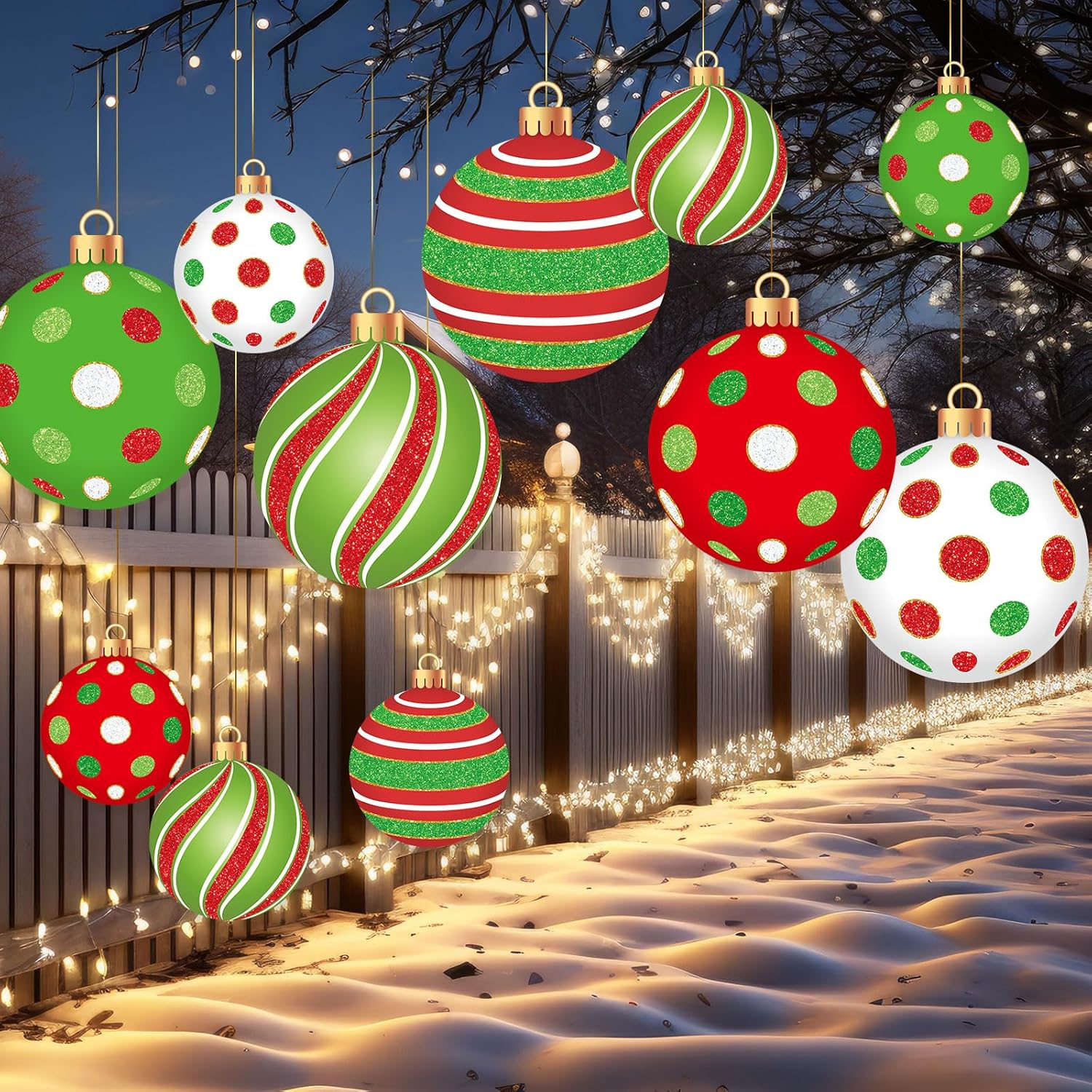 15 Pieces Large Christmas Ball Yard Decors Include 5 Pcs 11.8 Inch Outdoor Christmas Hanging Ornament 10 Pcs 7.9 Inch Plastic Xmas Ball Ornaments for Lawn Tree Home Decors (Polka Dot) Polka Dot Stripe
