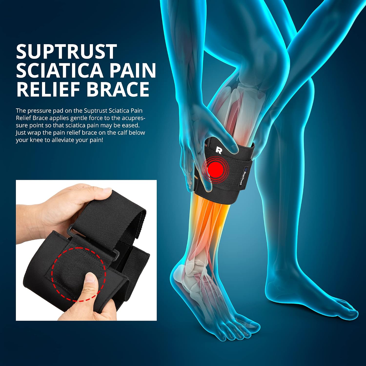 Sciatica Pain Relief Devices for Calf 14-19INCH, ReActive+ Sciatica Pain Relief Brace with Pressure Pad for Maximum Pain Relief for Sciatica, Sciatic Nerve Brace, Sciatica Nerve Pain Relief Product by Suptrust 2023, Better Sciatica Brace Than What You've Seen On TV