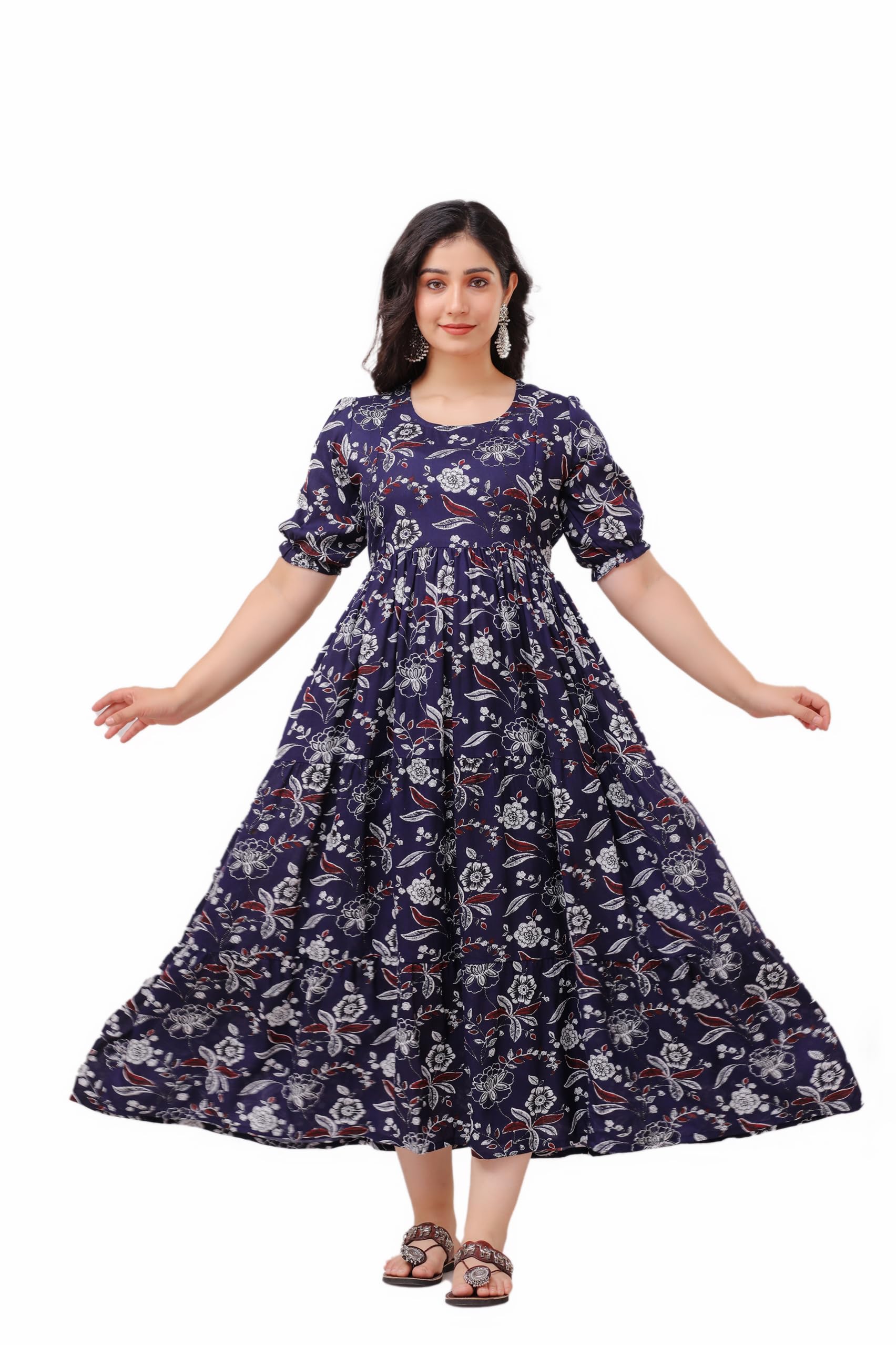 madam Collection Women's Rayon Maternity Western Dress with Zippers for Nursing Pre and Post Pregnancy Easy Breastfeeding-picture-12
