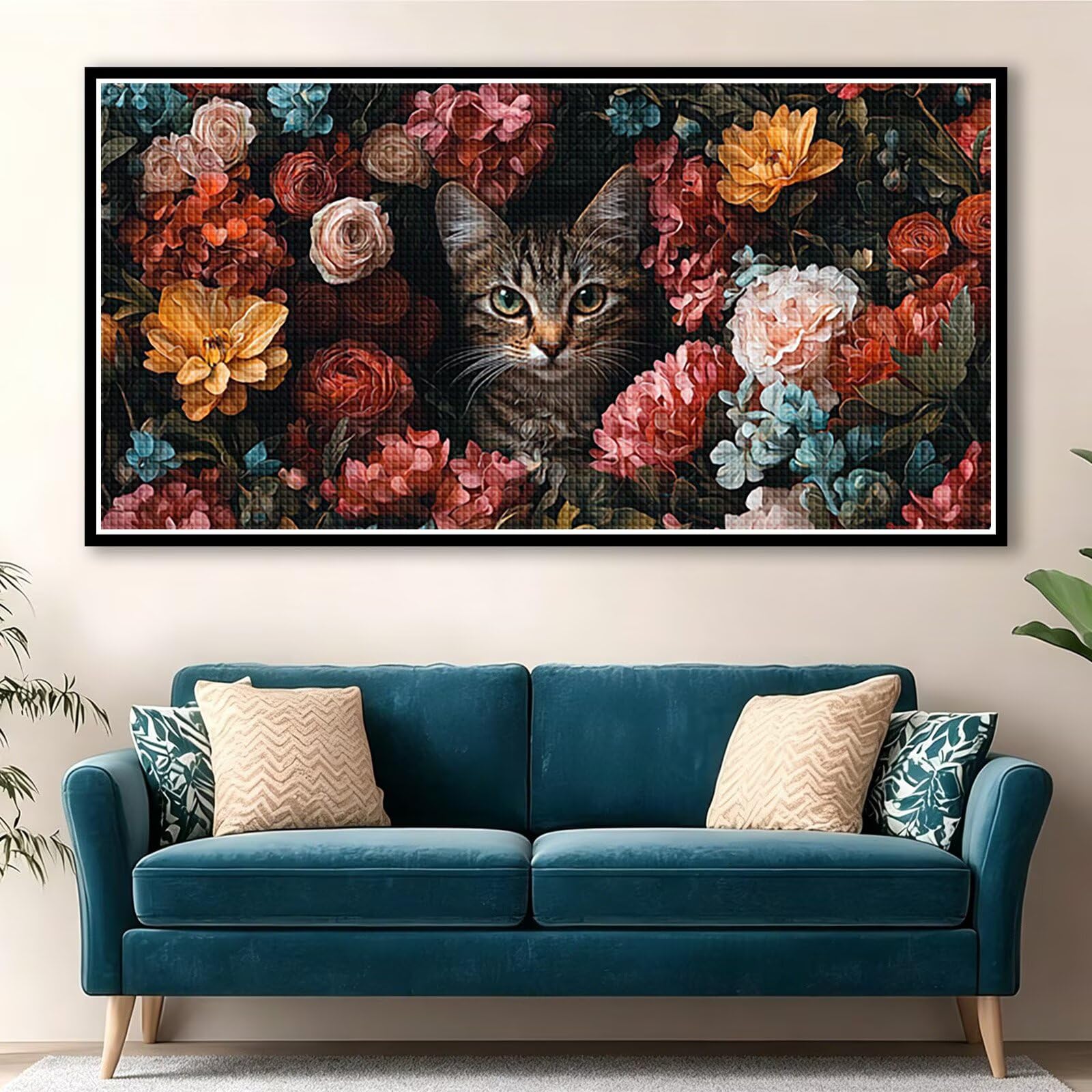 Diamond Painting Grande 180x90cm Gato Diamond Painting Adultos, DIY Flor Pintura de Diamante Manualidades Adultos, 5D Cuadrado Rhinestone Bordado Punto de Cruz Art para Home Decoration Regalo 0J-785