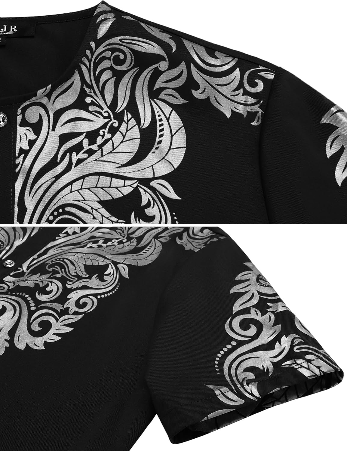 Mens African 2 Piece Set Nigerian Dashiki Metallic Short Sleeve Suit Gold Stamp Printed Shirt and Pants Outfit - Image 7