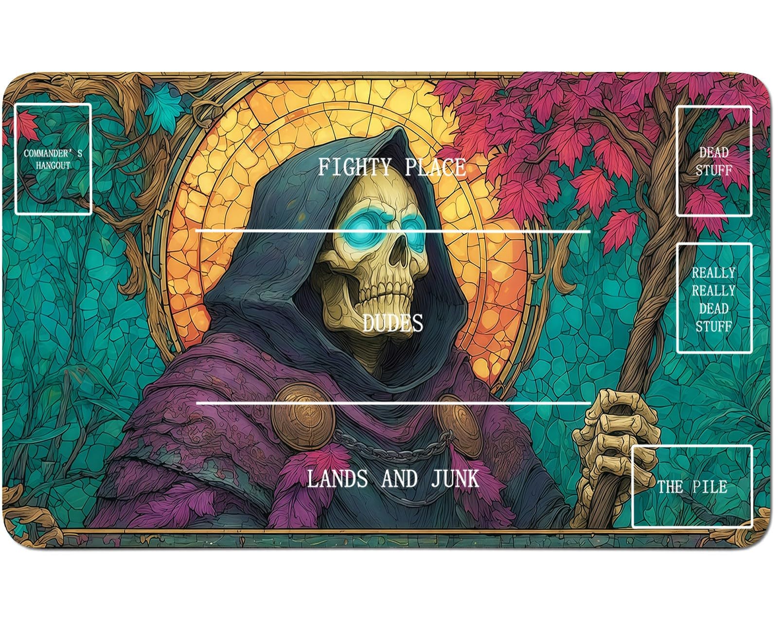 RWUTYTIUL Maple Leaf Skull for TCG Playmat 24 X 14 Inch with Play Zones, Stitched Card Game Mat for Commander Board MTG RPG CCG Desktop Tablet Mouse Pad for Enthusiasts Playing Accessories — image 1