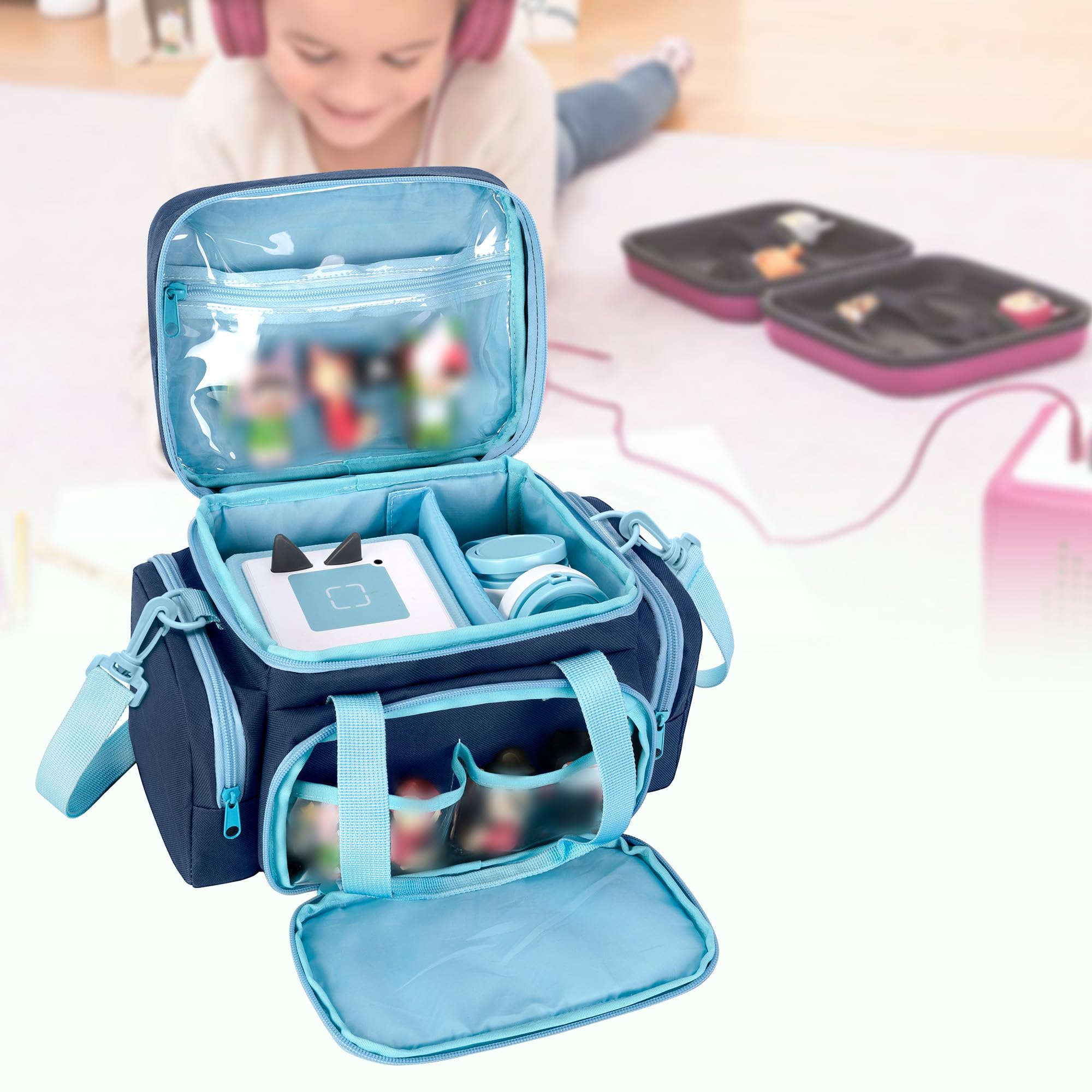 LoDrid Tragetasche kompatibel mit Toniebox 1/2, Aufbewahrungstasche Organizer für Audio-Player-Set und Zubehör mit Griff und Schultergurt, Blau, nur Tasche (patentiertes Design)