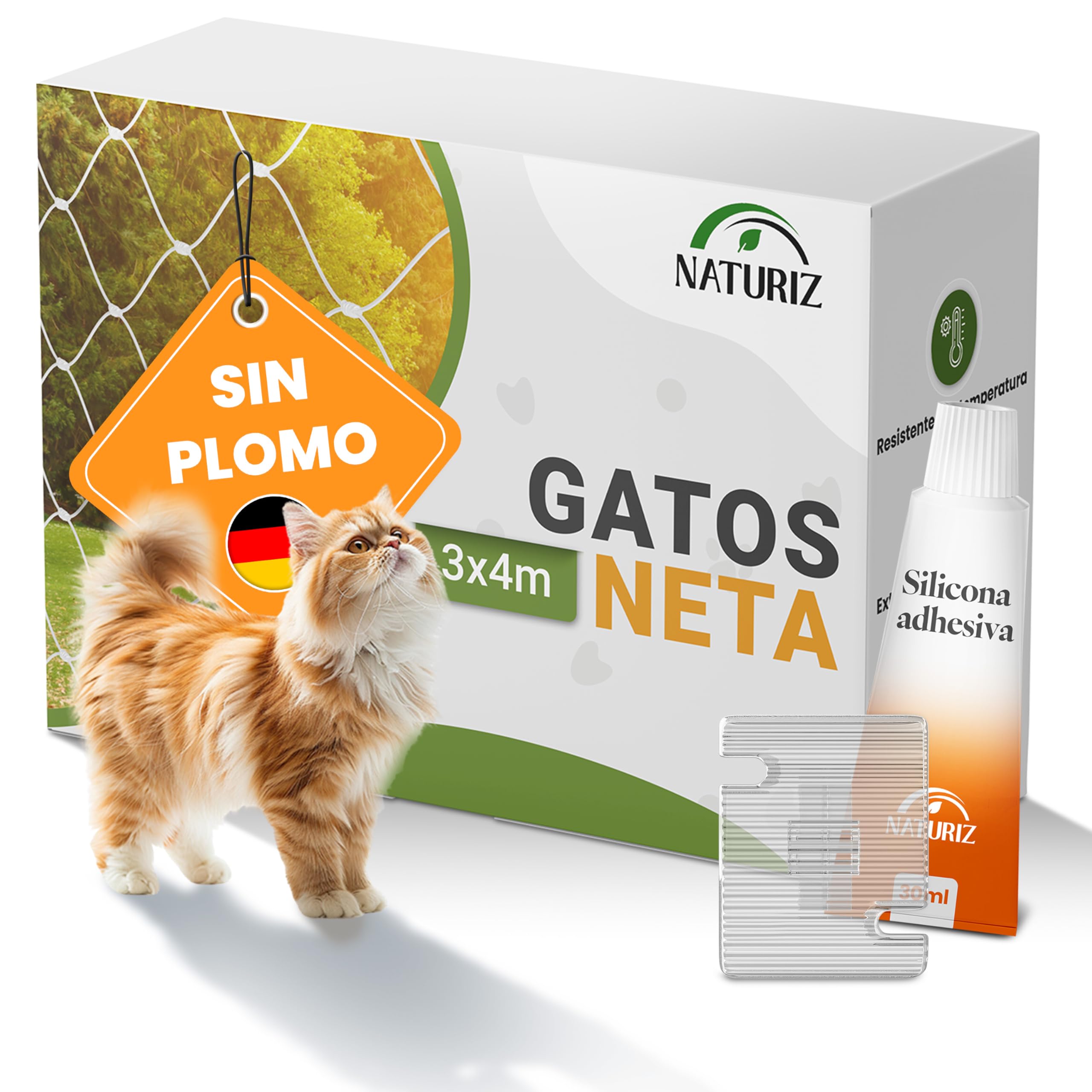 Naturiz Red para gatos para balcón sin taladrar, incluye gancho adhesivo y adhesivo de silicona, red de protección para gatos para balcón y ventana, red para gatos transparente, red para palomas, red