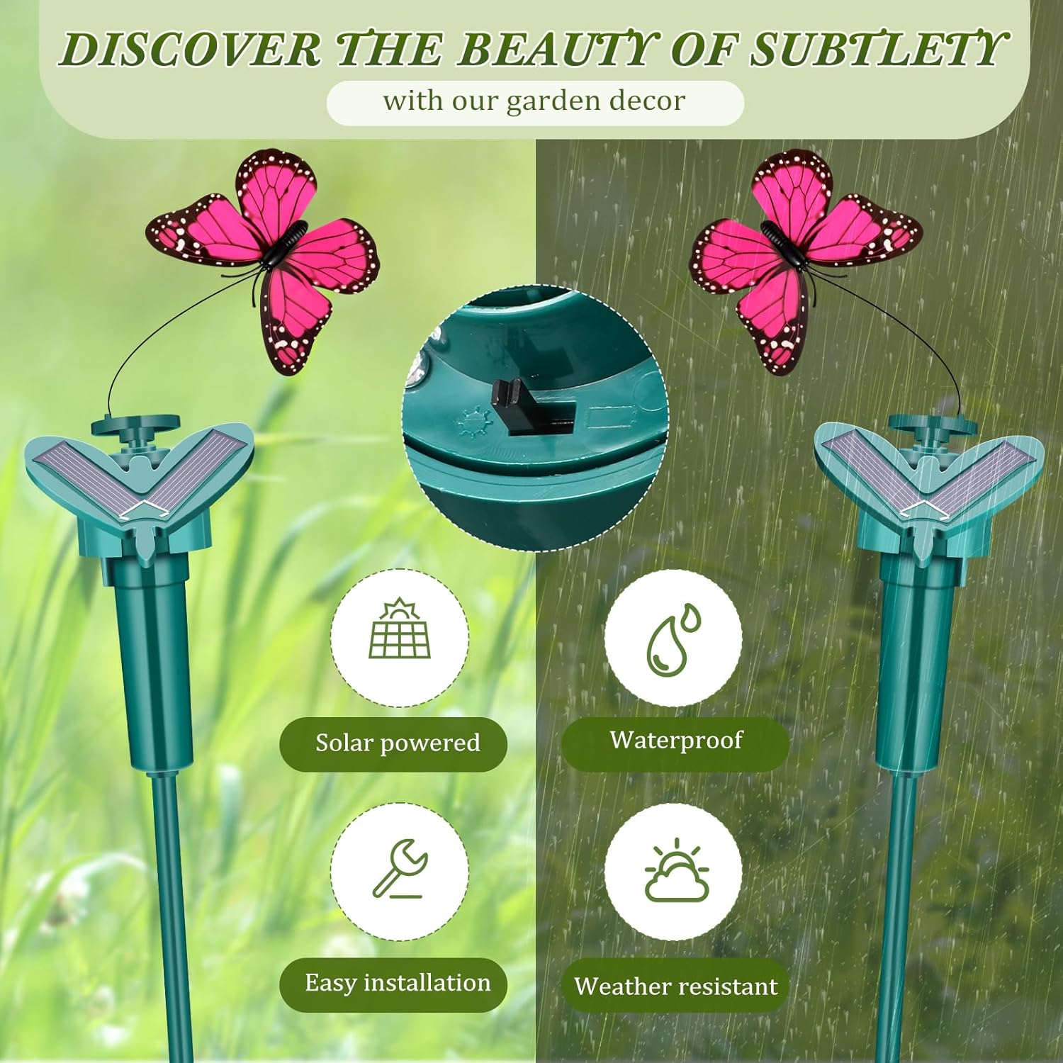 12 Pcs Butterfly Garden Stakes Decorative, Solar Moving Fluttering Butterfly Outdoor Waterproof Flying Butterflies Decor for Yard Pathway Garden Landscape Ornament, Battery Also Powered (Pink)