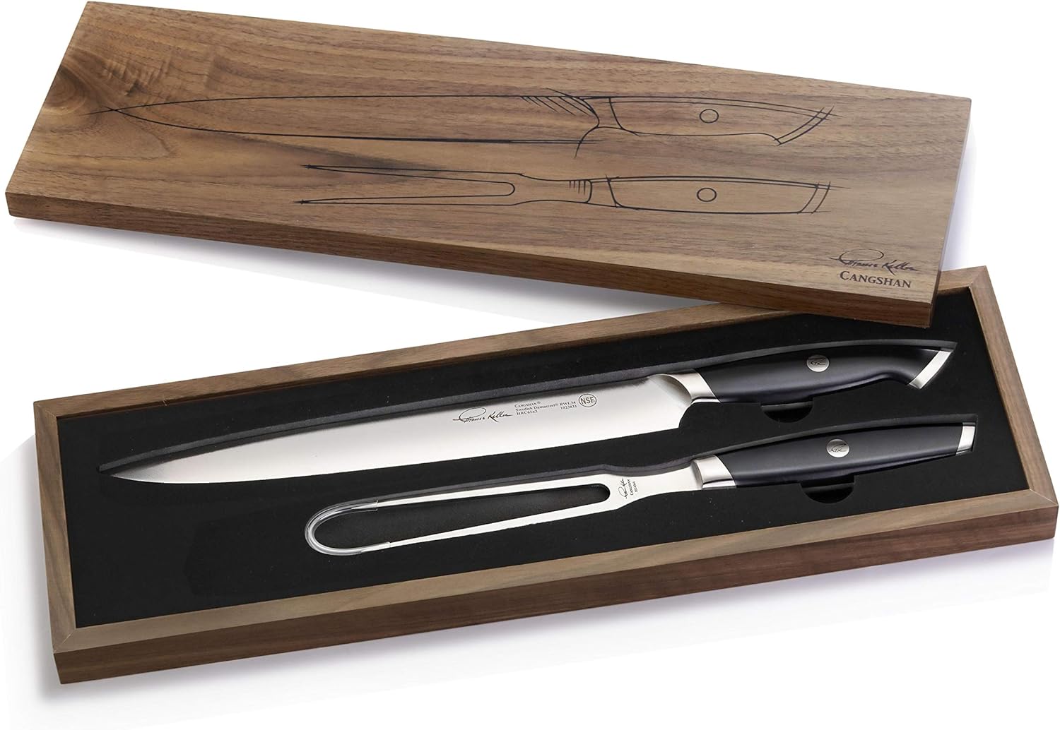 Cangshan Thomas Keller Signature Collection Swedish Powder Steel Forged, 2-Piece Carving Set w/Walnut Box, Black