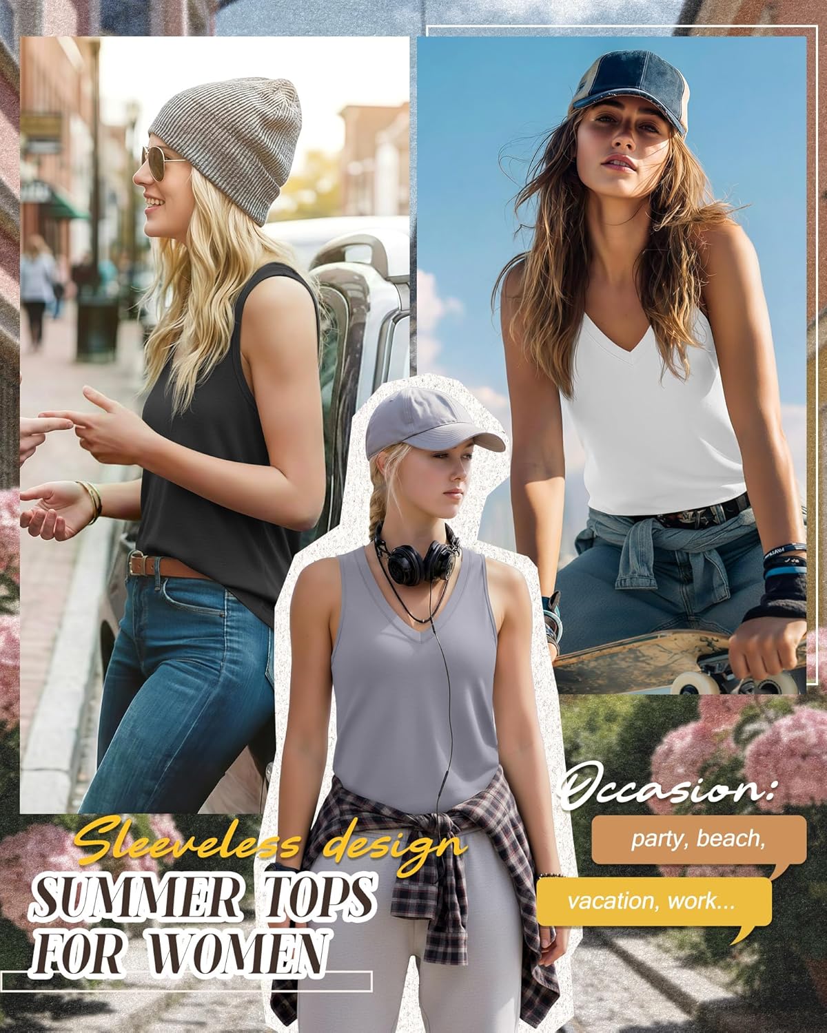 Riyiper 3 Pack Women's V Neck Tank Tops Loose Fit Sleeveless T Shirts Casual Tunic Tank Summer Beach Vacation Clothes - Image 3