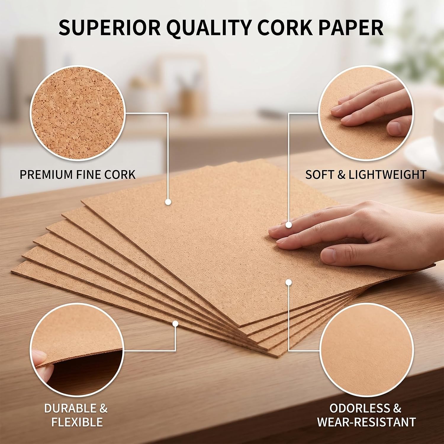 Self-Adhesive Cork Sheets Cork Backing Sheets for DIY Coasters Wall Decor Wedding Party Craft Projects (5 Pcs 11.8x8.3 Inch)