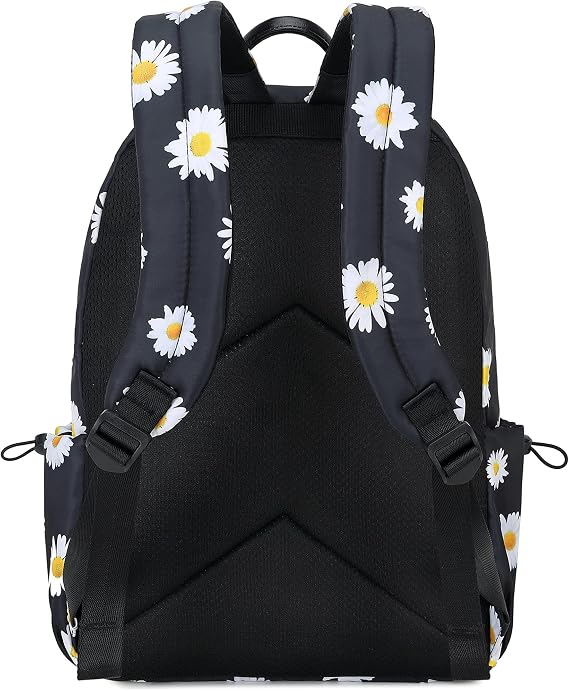 Acmebon Trend Print School Backpack for Teen Girl Casual Daily Backpack Black Daisy