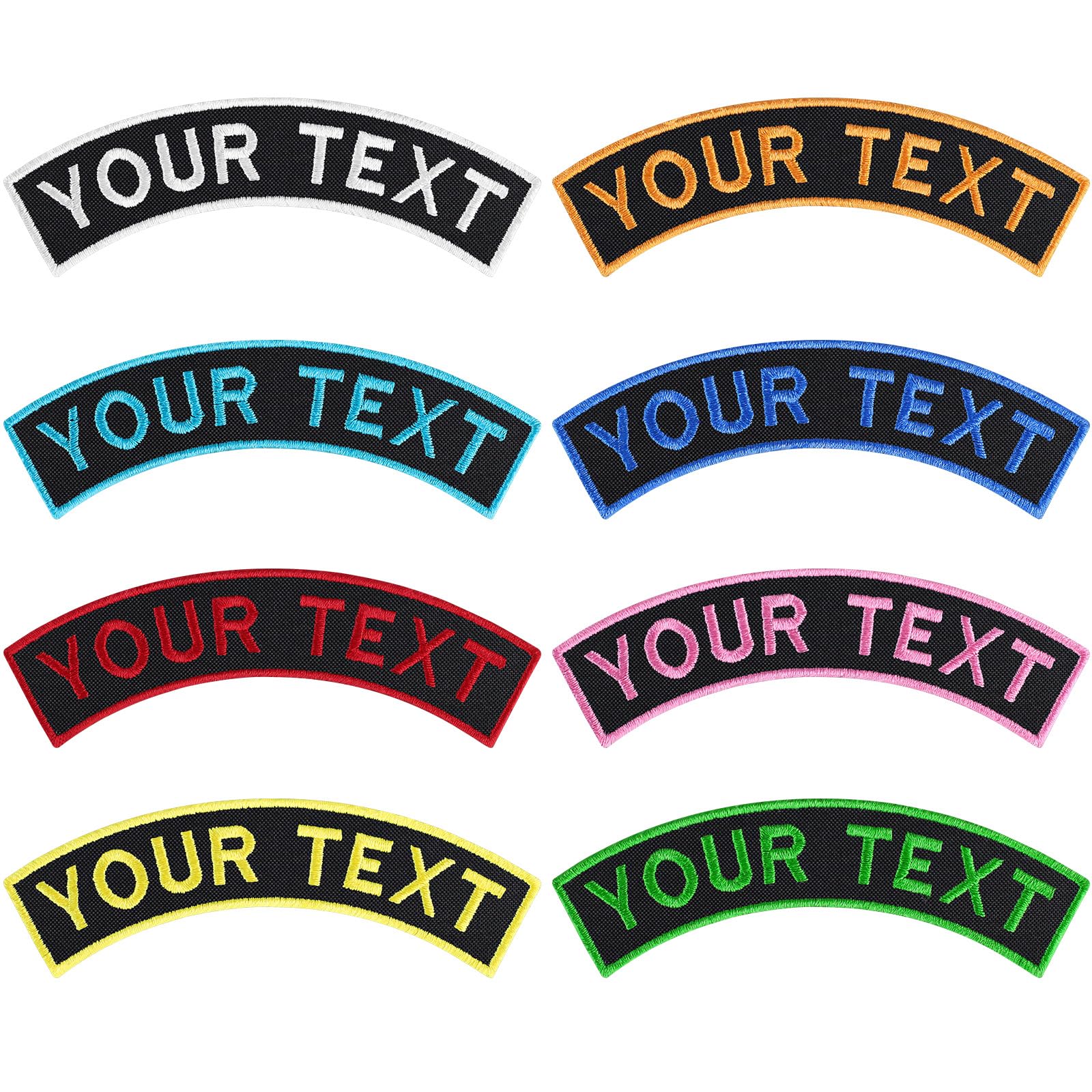 2PCS Custom Top Rocker Name Patch, Personalised Iron On Embroidered Patch, Sew On Name Tag for Biker Vest, Motorcycle Club Jacket, Tactical Uniform & Backpack – 4×0.8 Inch