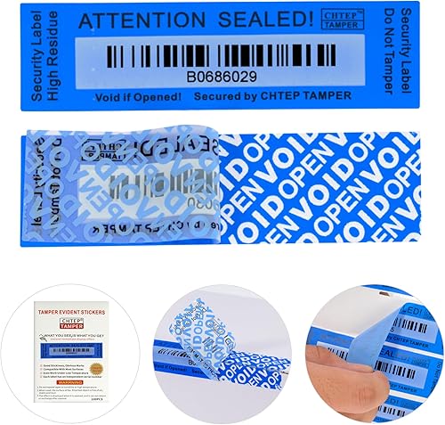 100 calcomanías de vacío 100 de residuos de alta calidad a prueba de manipulaciones etiquetas sellos 0984 x 3543in azul