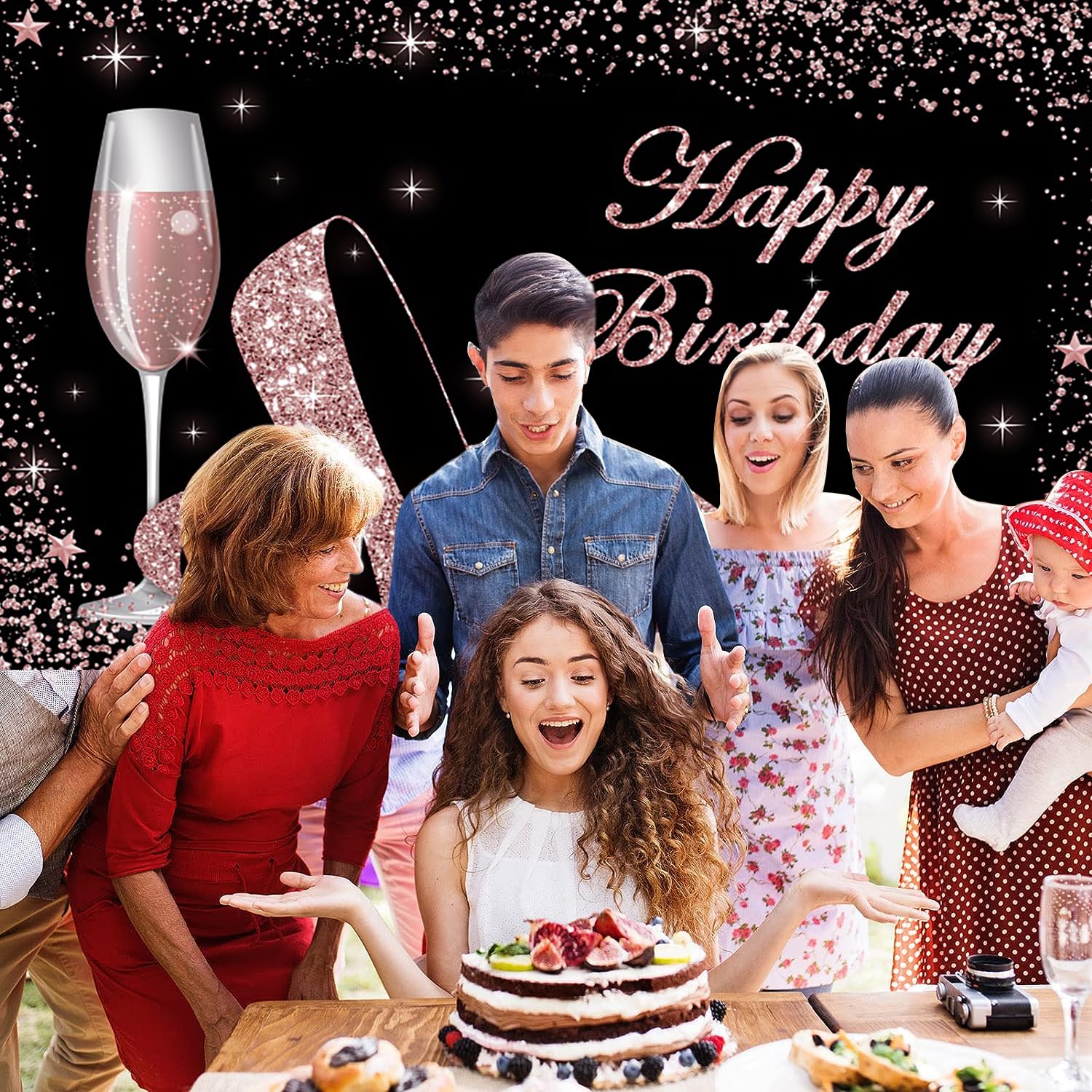 6x4Ft Sweet 16 Backdrop Rose Gold 16th Birthday Photography Background Girls Pink Glitter Balloon Sweet Sixteen Birthday Party Decorations Banner Sup