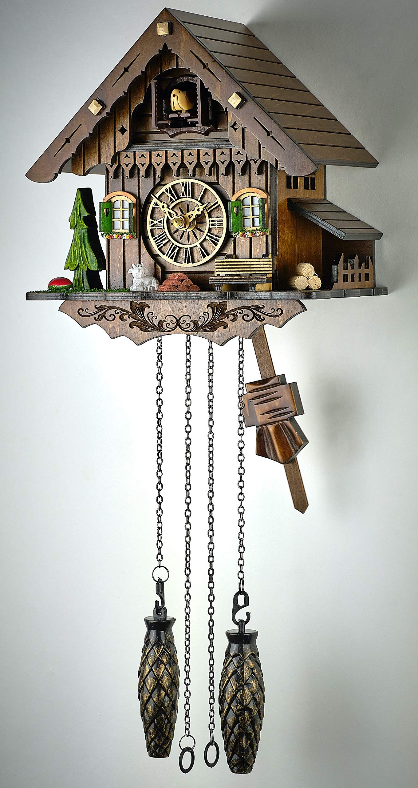 Kuckucksuhr Kuckuckuhr Echtholz NEU batteriebetriebenes Quartzwerk Musik Kuckuckruf Schwarzwaldhaus 21cm- 60850000