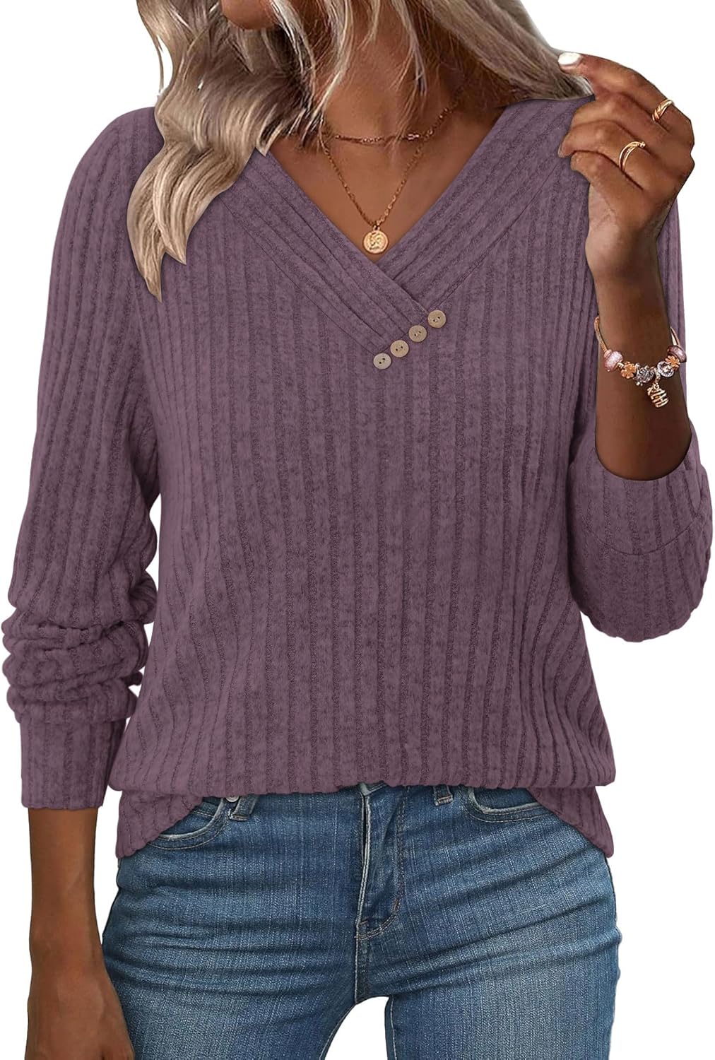 KISSMODA Womens Long Sleeve Shirts Casual Fall Tunic Tops Lightweight Pullover Basic Sweaters - Image 2