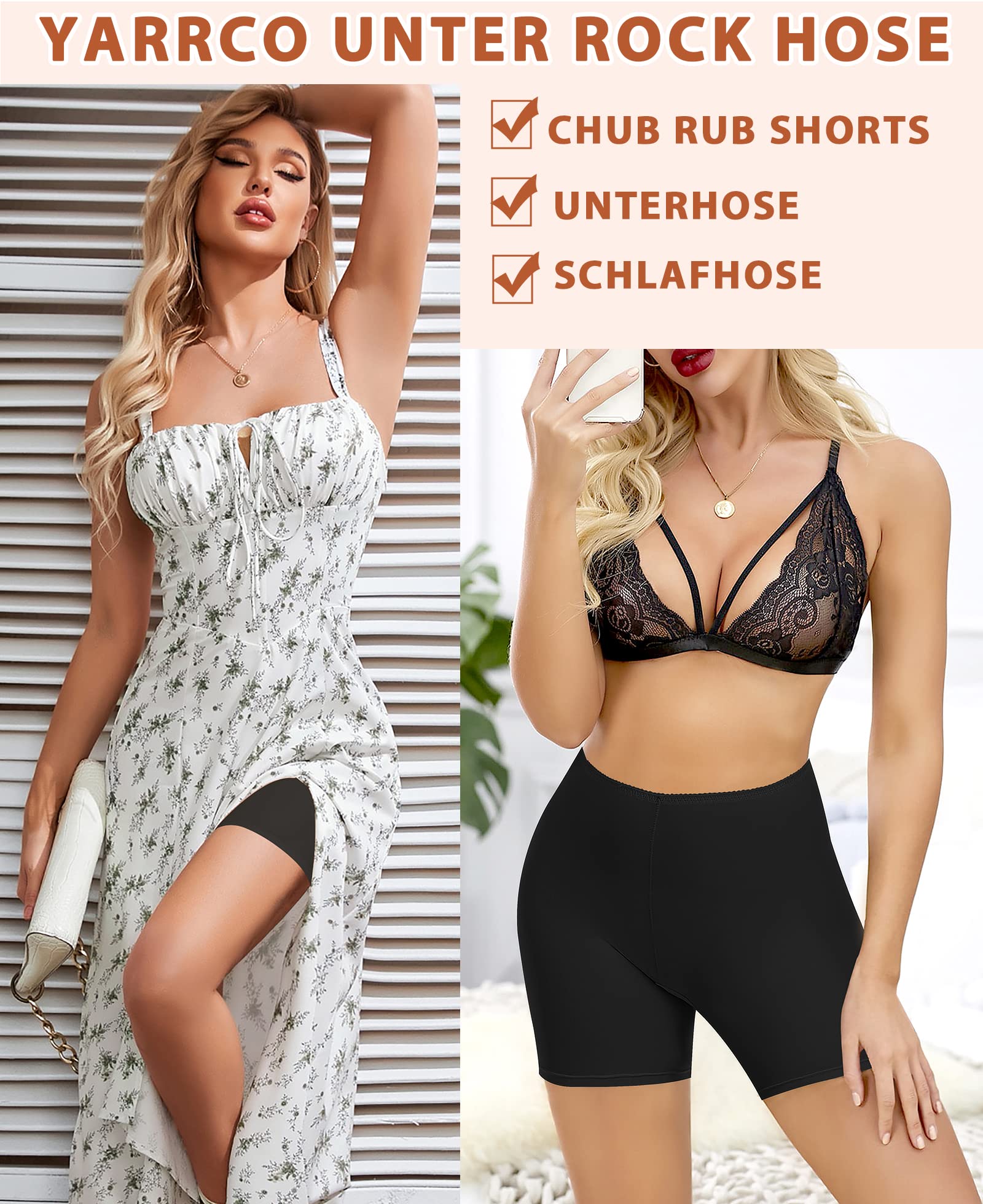 YARRCO Damen Unterhose Kurz Hose Unter Rock Kleid Nahtlos Slipshort Anti Chafing Boxershorts Kurz Leggings Radlerhose (Schwarz+Schwarz, 2XL)