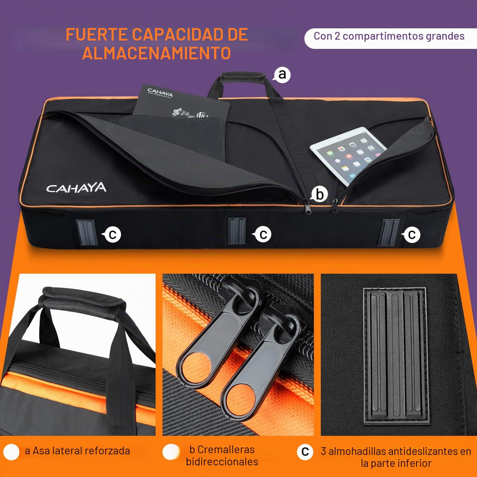 CAHAYA Funda para teclado eléctrico y piano de 61 teclas, bolsa blanda portátil de tela Oxford 600D de 12 mm de grosor, funda acolchada con asas laterales y correas de hombro ajustables CY0315