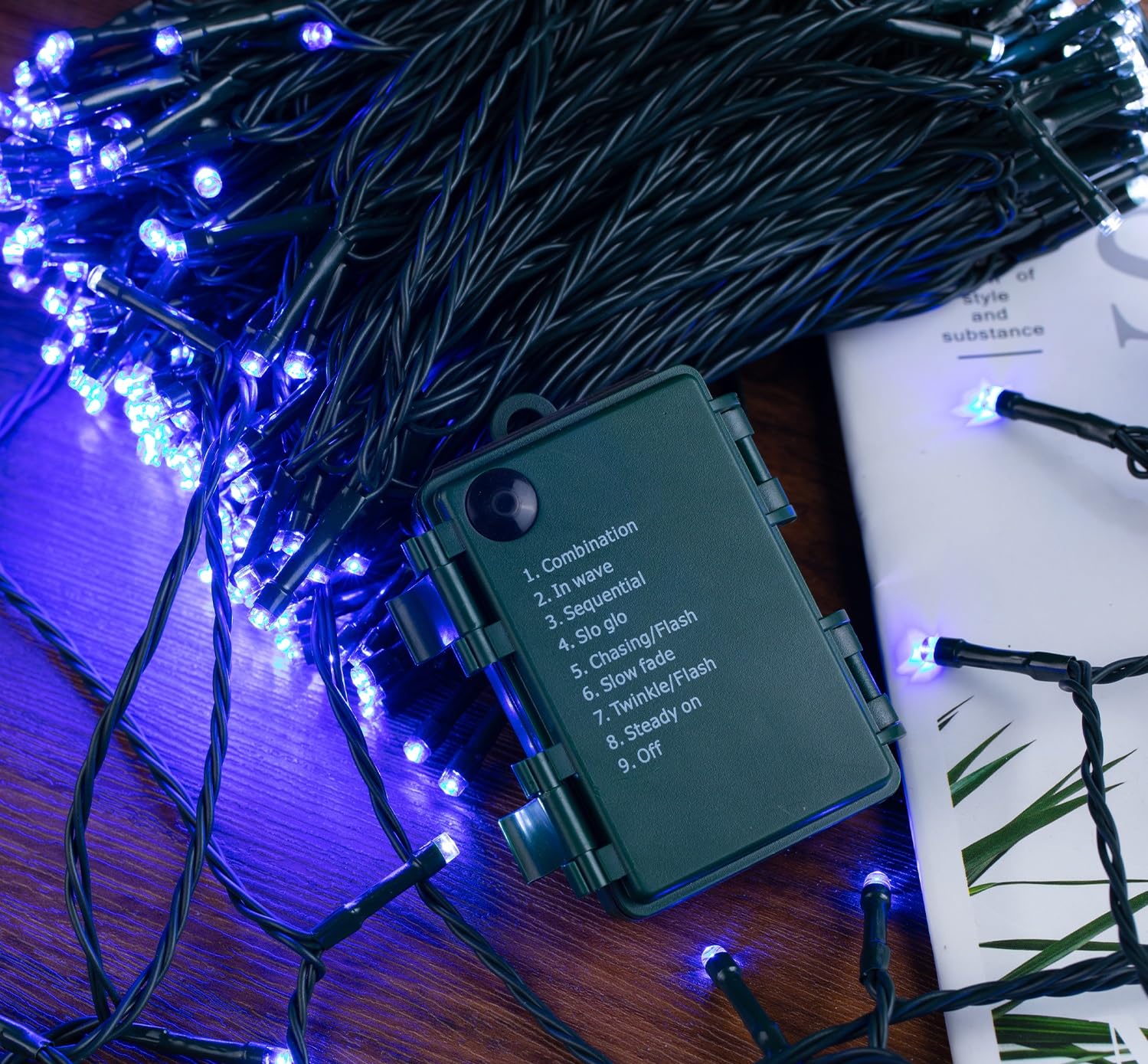 Elegear Guirnalda Luces Pilas, 40m 300 Led Azul Blanco Luces de Hadas con 8 Modos Y Temporizador, Lus Navidad Exterior/Interior IP44 Resistente para Dormitorio, Fiesta, Boda, Azul Blanco