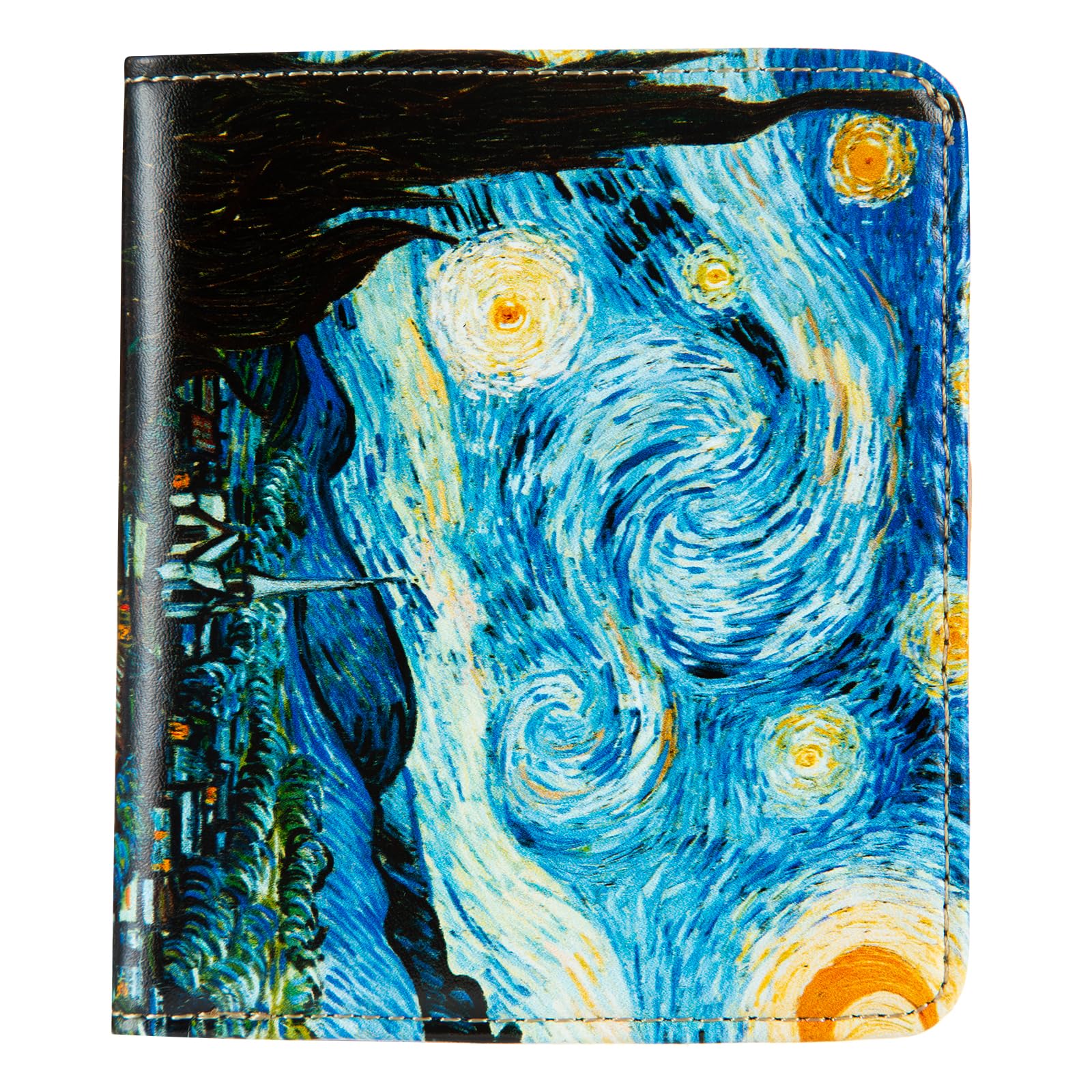 BECEERE Womens Walle Rfid Blocking Small Compact Bifold Pocket Wallet Women travel mini wallet Ladies Purse with ID Window (Van Gogh The Starry Night)
