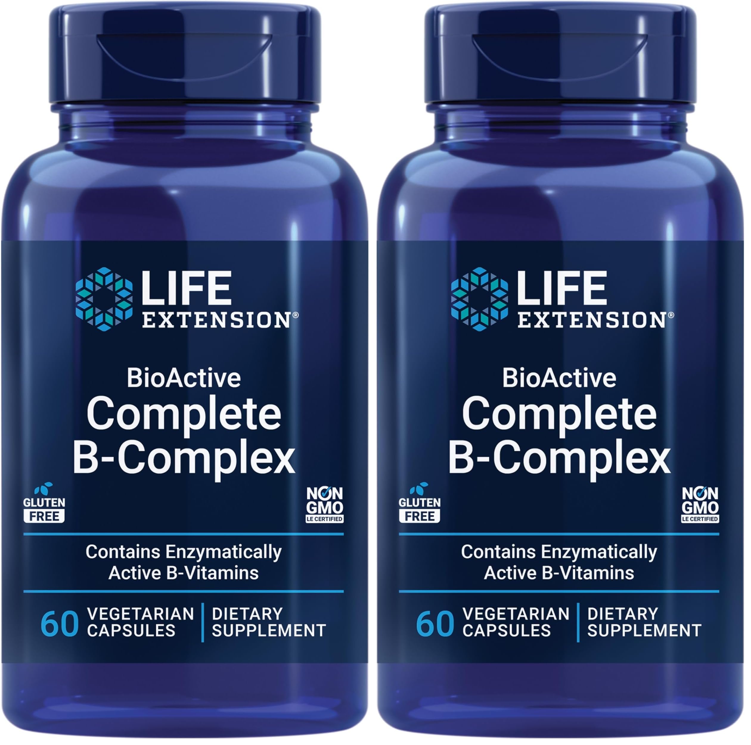Life Extension Bioactive Complete B-Complex, Heart, Brain and Nerve Support, Healthy Energy, Metabolism, Complete B Complex, 60 Vegetarian Capsules (Pack of 2)