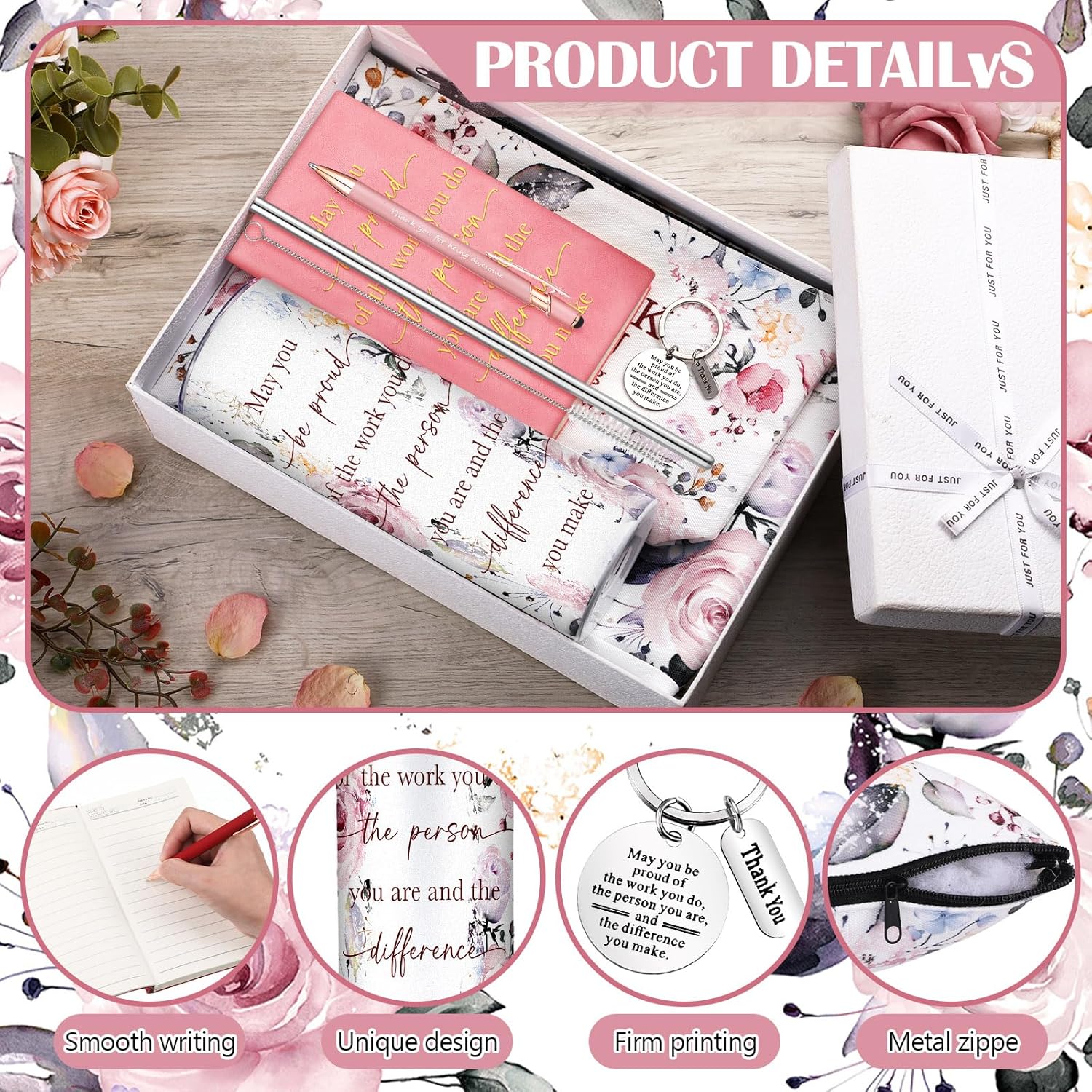 6 Pcs Valentines Day Gifts for Office Coworker Female Women Thank You May You Be Proud Ink Flower Gifts for Employee Staff Volunteer Administrative Professional Assistant(Chic Style) - Image 5