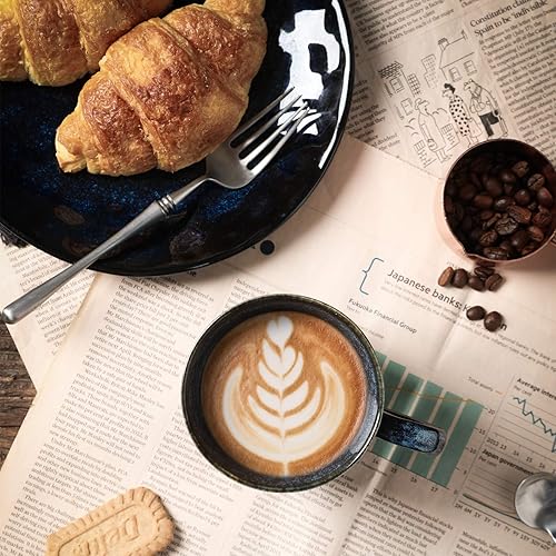 Miniatura 6 de vicrays Juego de 10 tazas de café de cerámica de 12 onzas y tazas de capuchino de 6.5 onzas con platillo, tazas y tazas esmaltadas únicas con asa