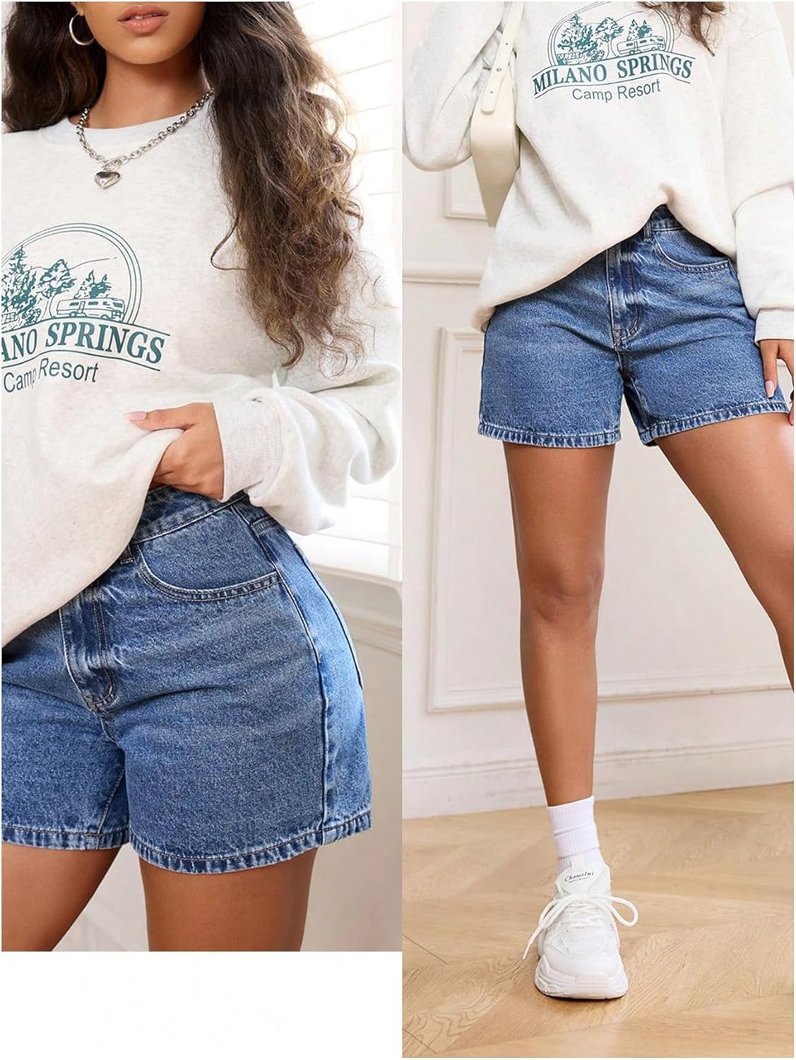 WDIRARA Women's Petite High Waisted Denim Shorts Straight Leg Jean Shorts with Pockets - Image 6