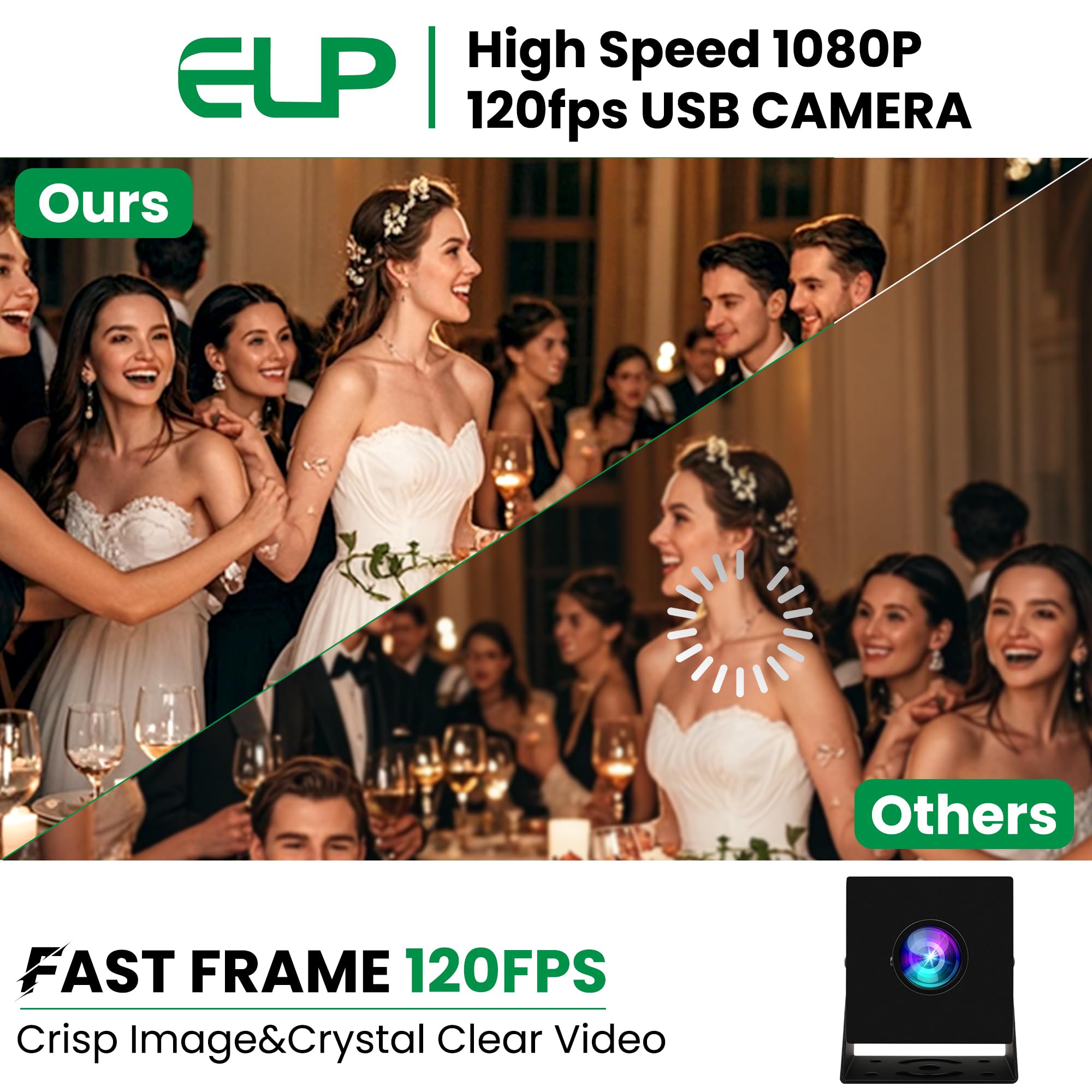 ELP Telecamera USB 1080P 120fps per computer - Fotocamera grandangolare da 12 MP per PC, ad alta velocità e design mini per desktop, industriale, sicurezza e Raspberry Pi