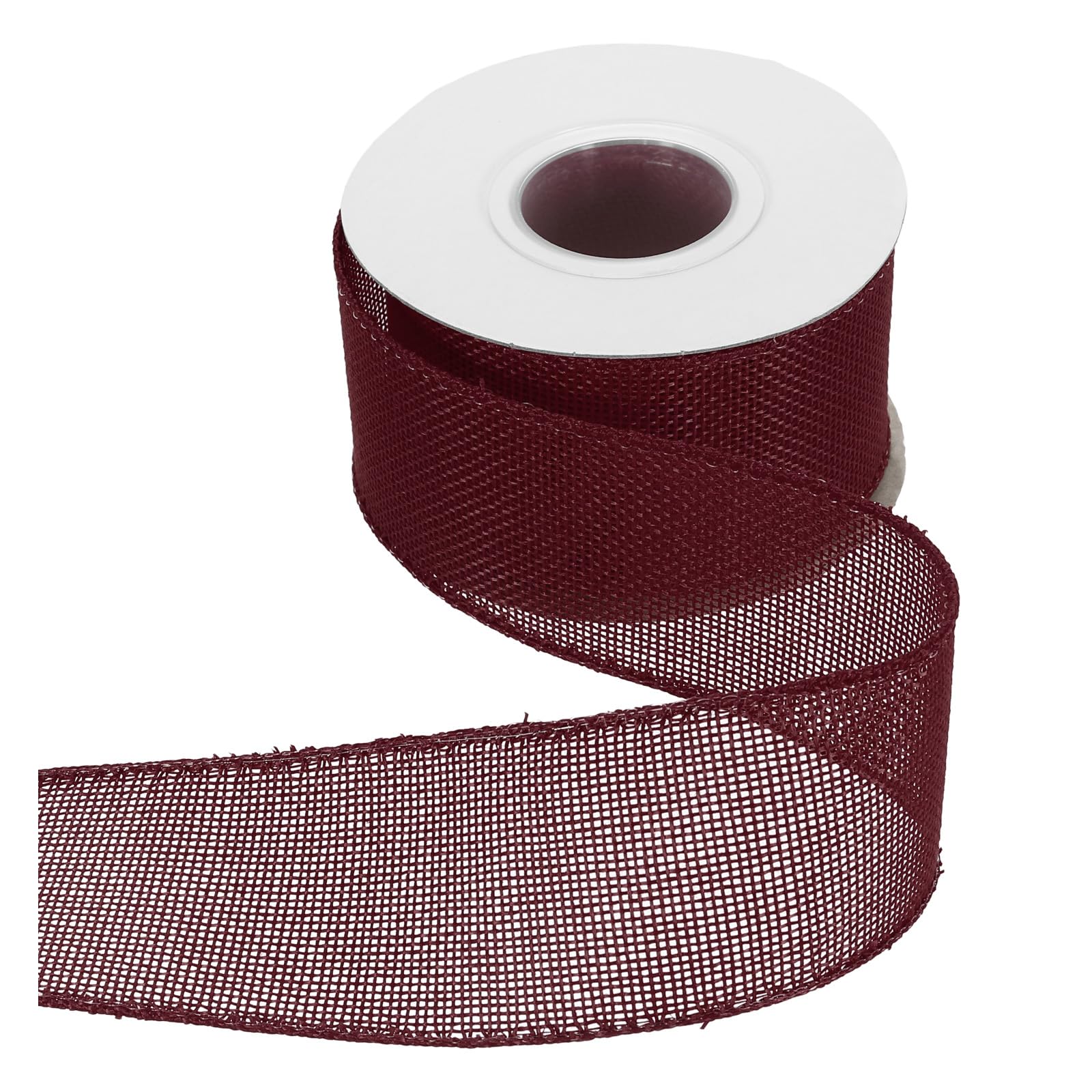 sourcing map Burlap Wired Ribbon 2" x 10 Yards Wired Edge Ribbon Cross Linen Woven Strap for Big Bow Wreath Holiday Parties Home and Outdoor Decoration, Dark Red