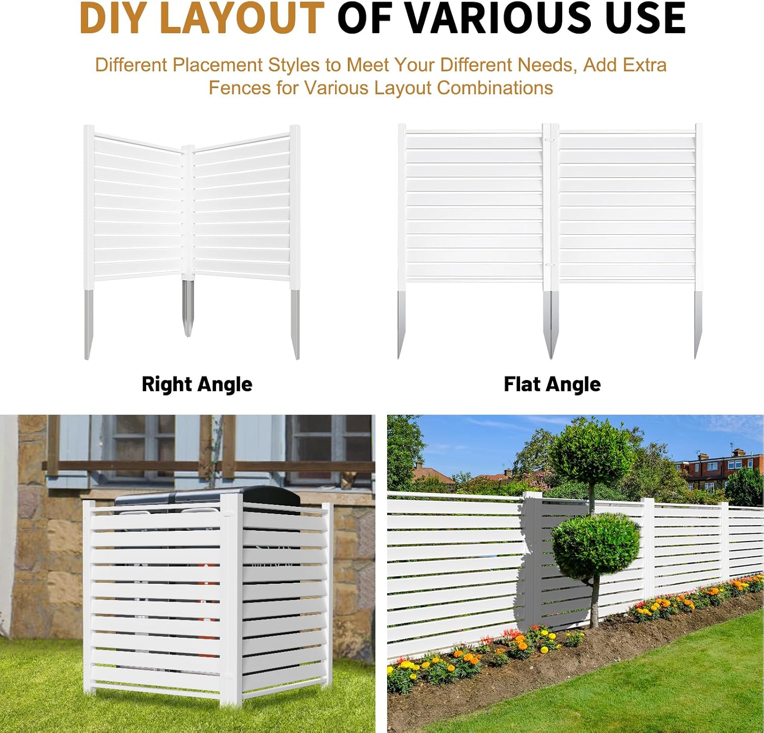 NAIZEA 38" W x 42" H (2 Panels) Air Conditioner Fence,White Vinyl Privacy Fence, Privacy Panels Pool Equipment Enclosure Outdoor, Garbage Trash Can Screens for Outside Backyard Patio