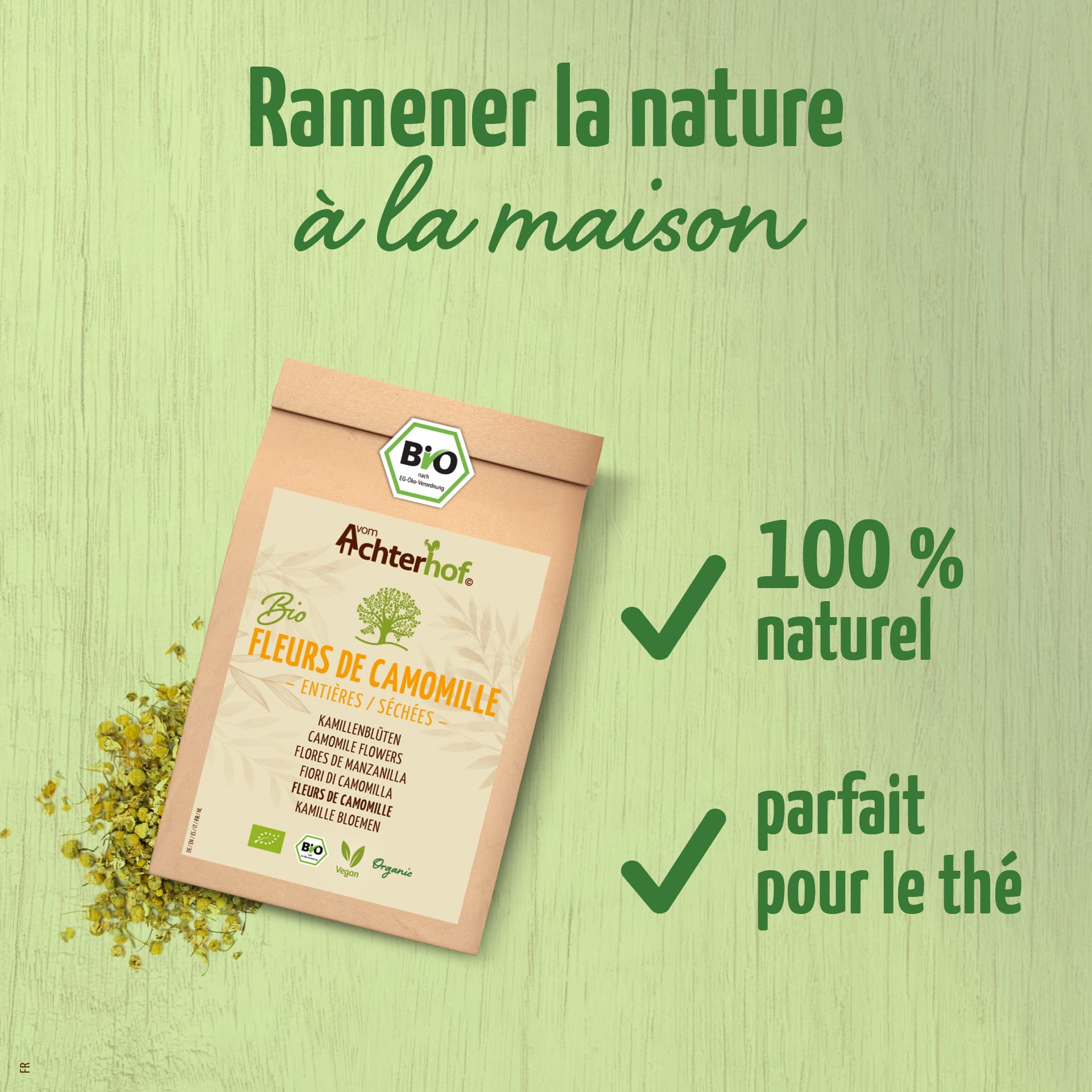 Fleurs de camomille biologique 1000g | entières et séchées | en qualité biologique | thé de camomille de fleurs entières | 100% naturel | goût légèrement amer et délicat | vom Achterhof
