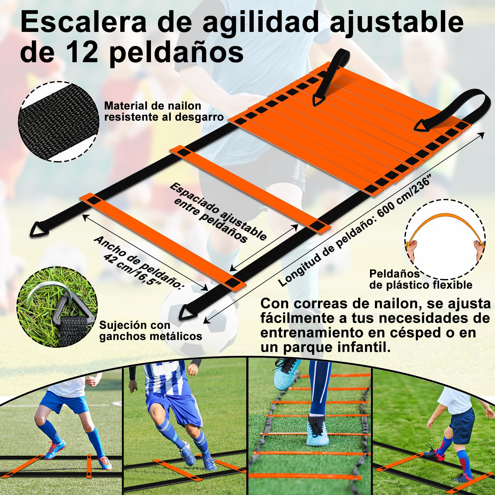 Juego de porterías de fútbol infantiles para jardín, portería de fútbol plegable con pared + 12 conos + escalera de agilidad + 8 clavos en forma de U, juego de entrenamiento de fútbol para