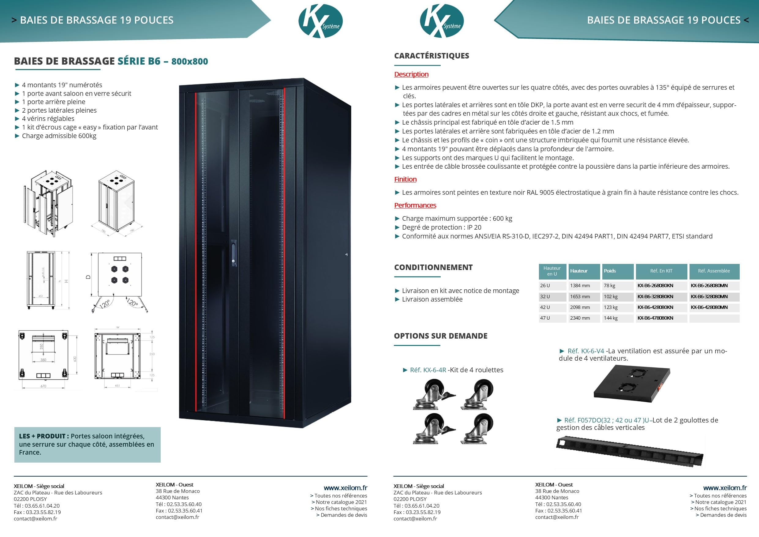 Baie Informatique 42U 800x800 mm - Charge 800 kg | Armoire réseau, Baie de Brassage avec Portes Saloon