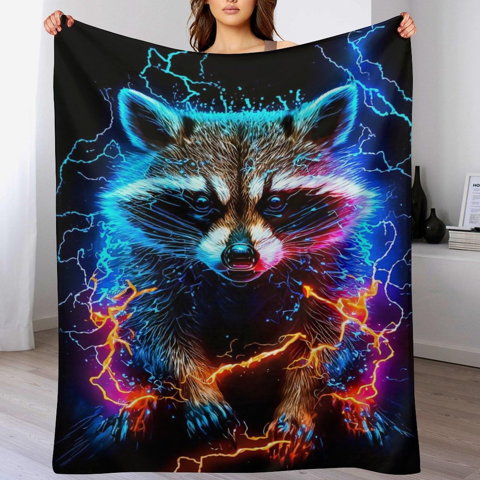 Couverture pour canapé ou lit motif raton laveur toutes saisons