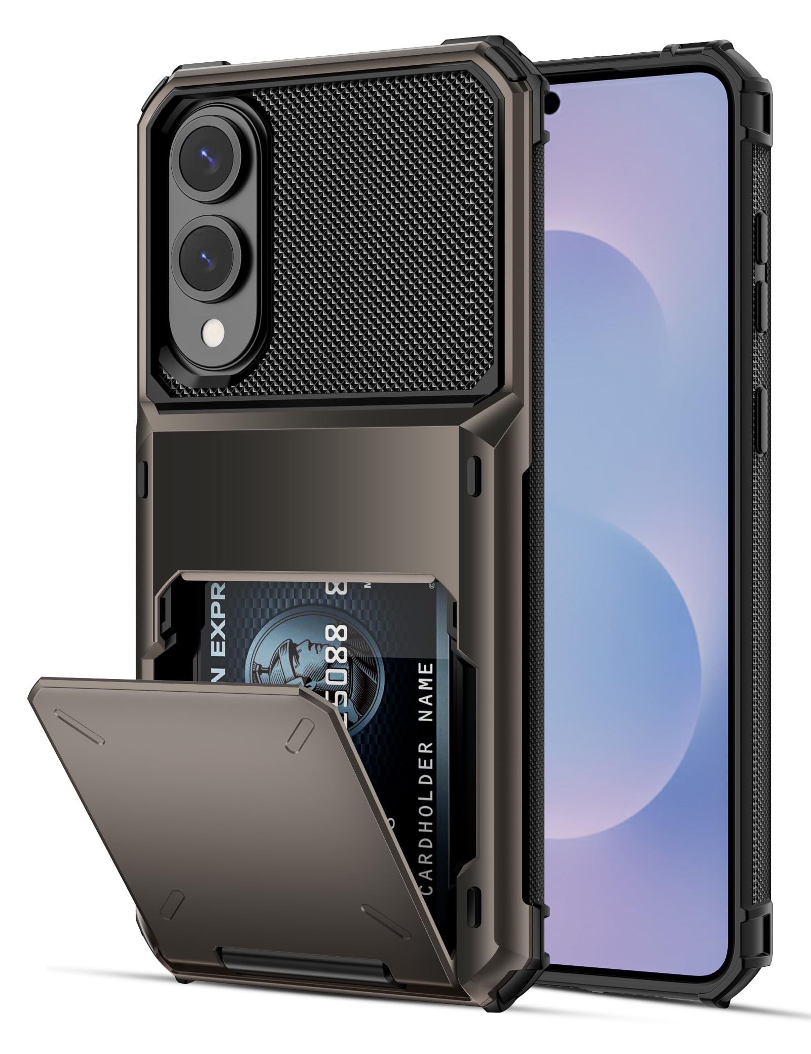 COOYA Wallet Case for Samsung Galaxy S25 Edge 6.7'' Gunmetal, 3-5 Credit Cards Holder, Slot Flip Cover Back Pocket, Dual Layer Protective Hard Shell+