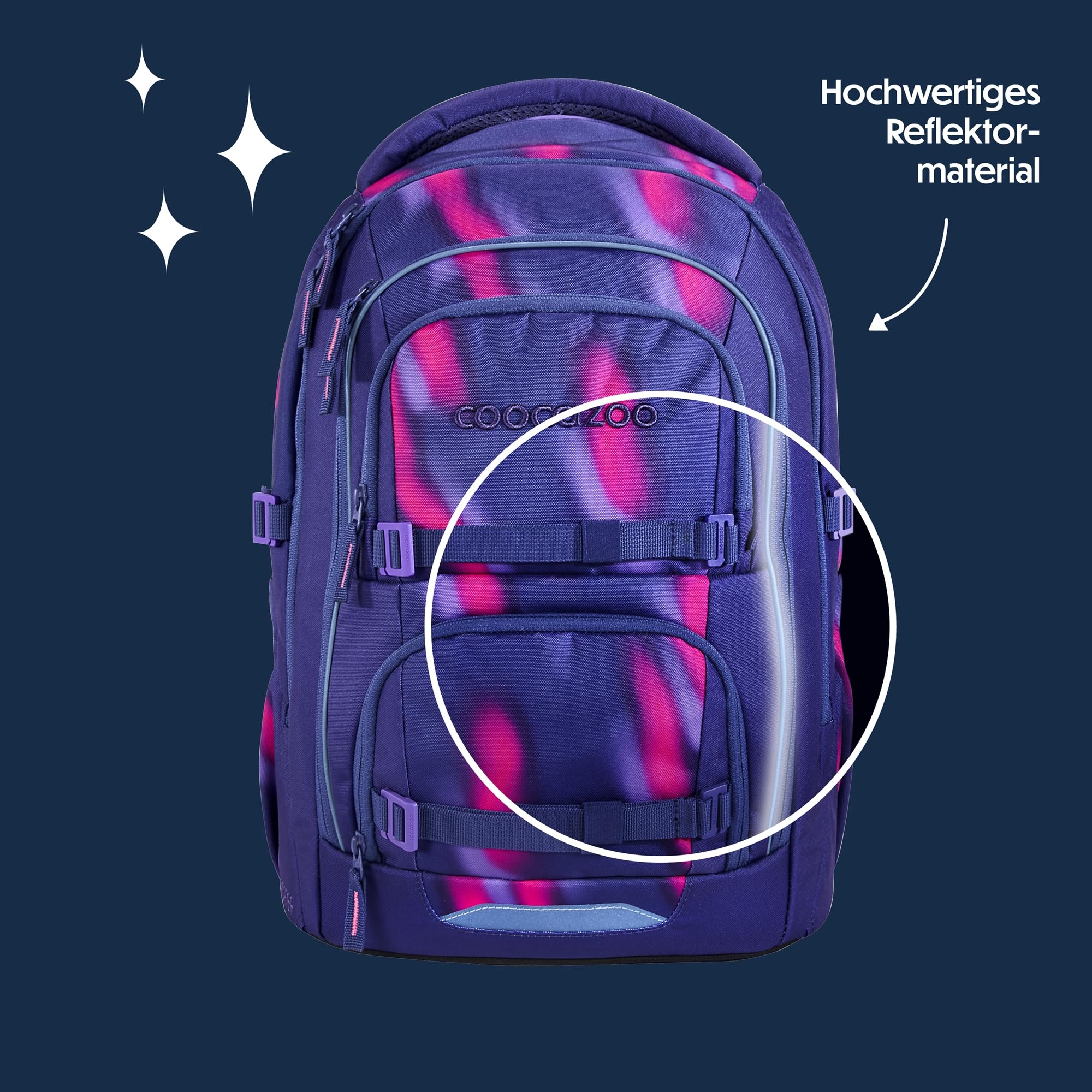 coocazoo Porter Schulrucksack „Aurora Glow”, lila, ergonomischer & anpassbarer Tornister, höhen- & größenverstellbar, mit Brustgurt & Hüftgurt, ab der 3. Klasse