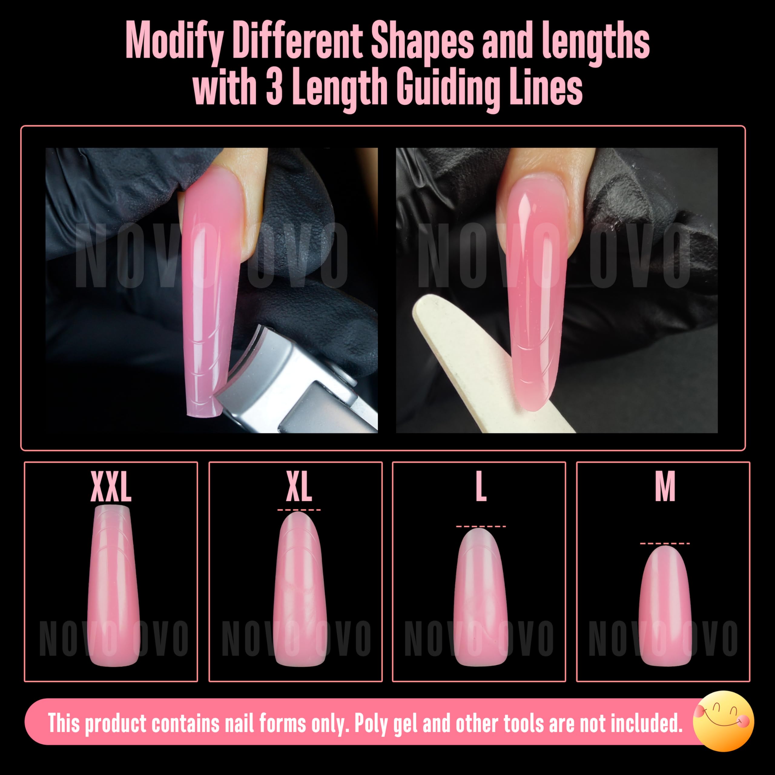 NOVO OVO Tapered Square (Sculpted) Nail Dual Forms for Poly Gel Extension with Guiding Line Inside - Image 3