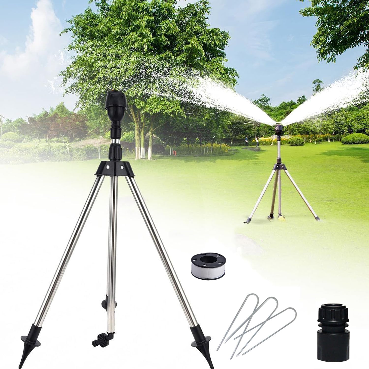 Aspersor de jardín,Aspersores de riego cesped,Aspersor de césped de Altura Ajustable,360 ° Giratorio para Grandes Superficies,aspersor automático para Plantas en el jardín
