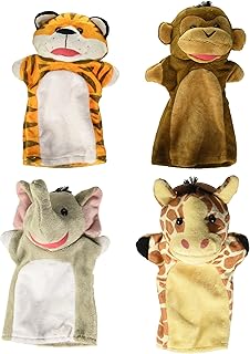 Melissa & Doug Zoo Friends Hand Puppets (Set of 4) - Elephant, Giraffe, Tiger, and Monkey