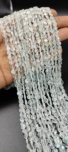 "Hanumat Gems" Lote de 10 hebras de piedras preciosas facetadas de aguamarina azul natural, cuentas de monedas de aguamarina, cuentas facetadas de