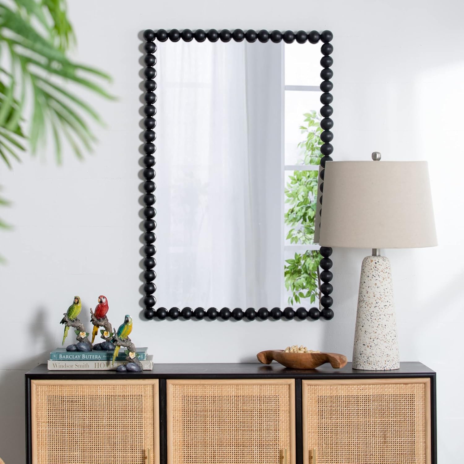 A&B Home Black Mirror for Bathroom - Rectangle Wall Mirror with Metal Beaded Frame, Home Wall Decor for Living Room Bedroom Vanity Entryway, 24" x 36"