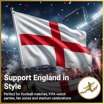 England St George’s Cross Flag 8ft x 5ft with Brass Eyelets – Large Polyester English Flag Banner for FIFA World Cup Football, Rugby Supporters and Indoor Outdoor Home & Garden Display