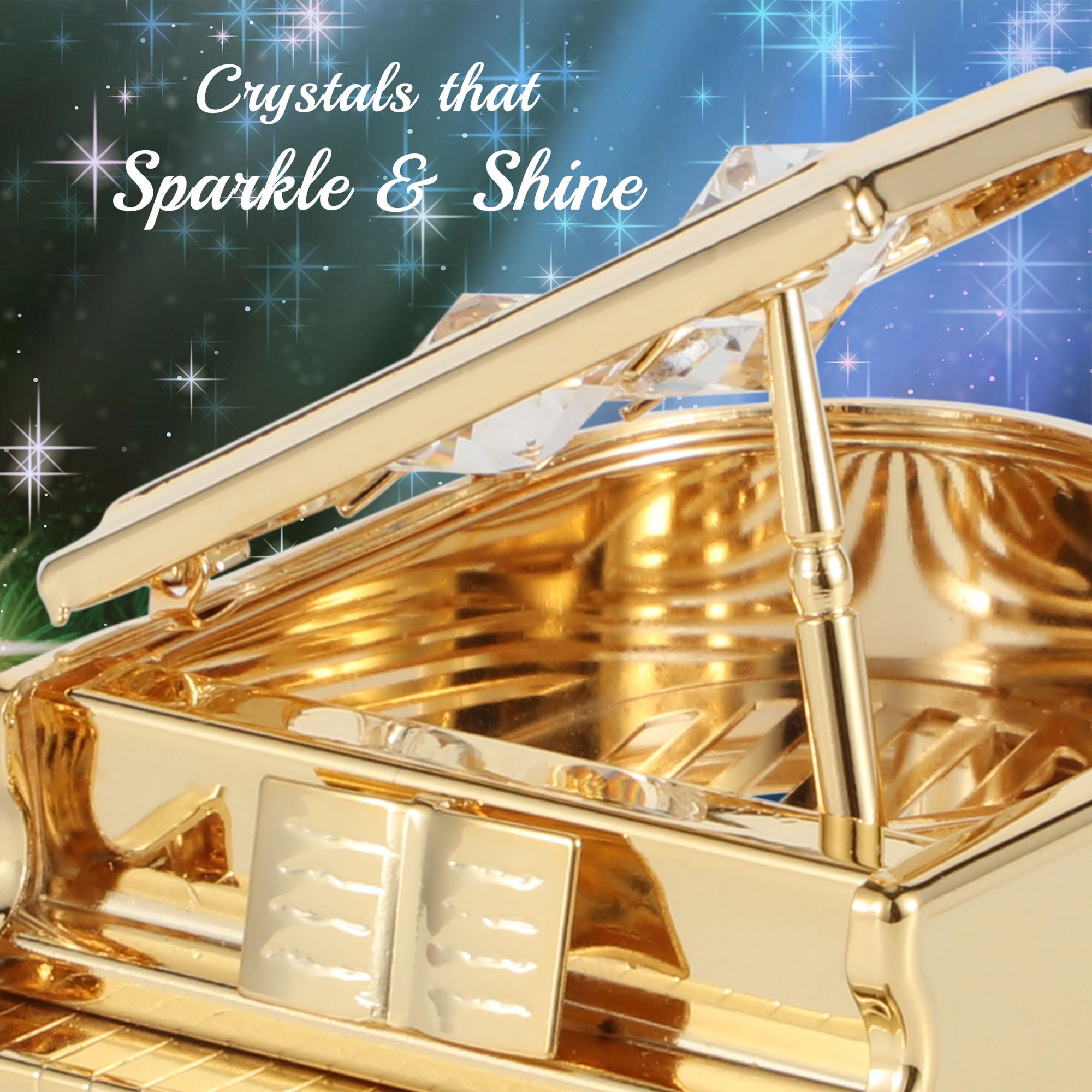 Matashi Regalo romantico per lei, mamma, placcato oro 24 K, statuetta di pianoforte a coda con cristalli accentati, elegante decorazione da tavolo per casa, ufficio, soggiorno, idea unica