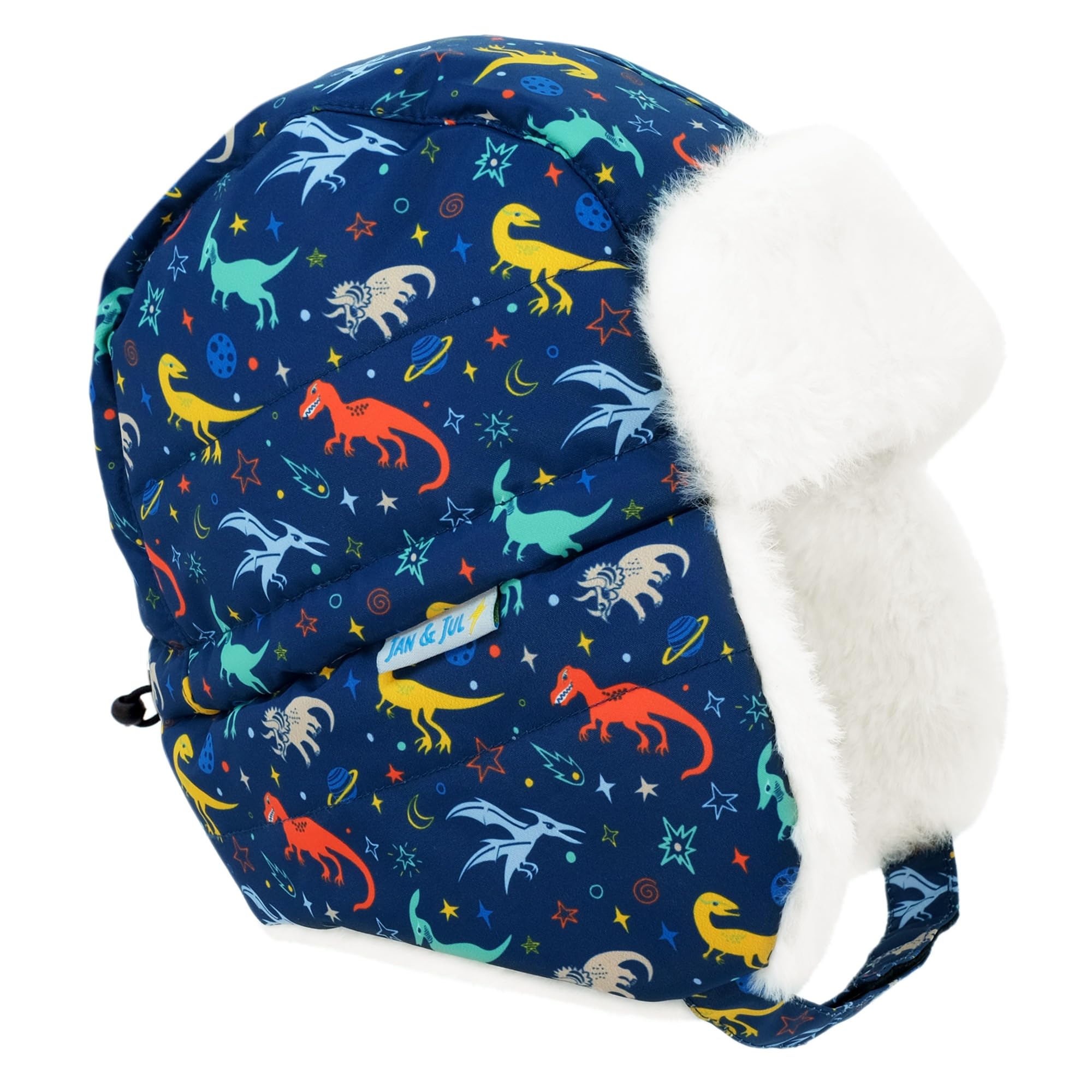 JAN & JUL Boys' Waterproof Insulated Winter Hat with Ear Flap for Toddlers (Space Dinos, Size M)