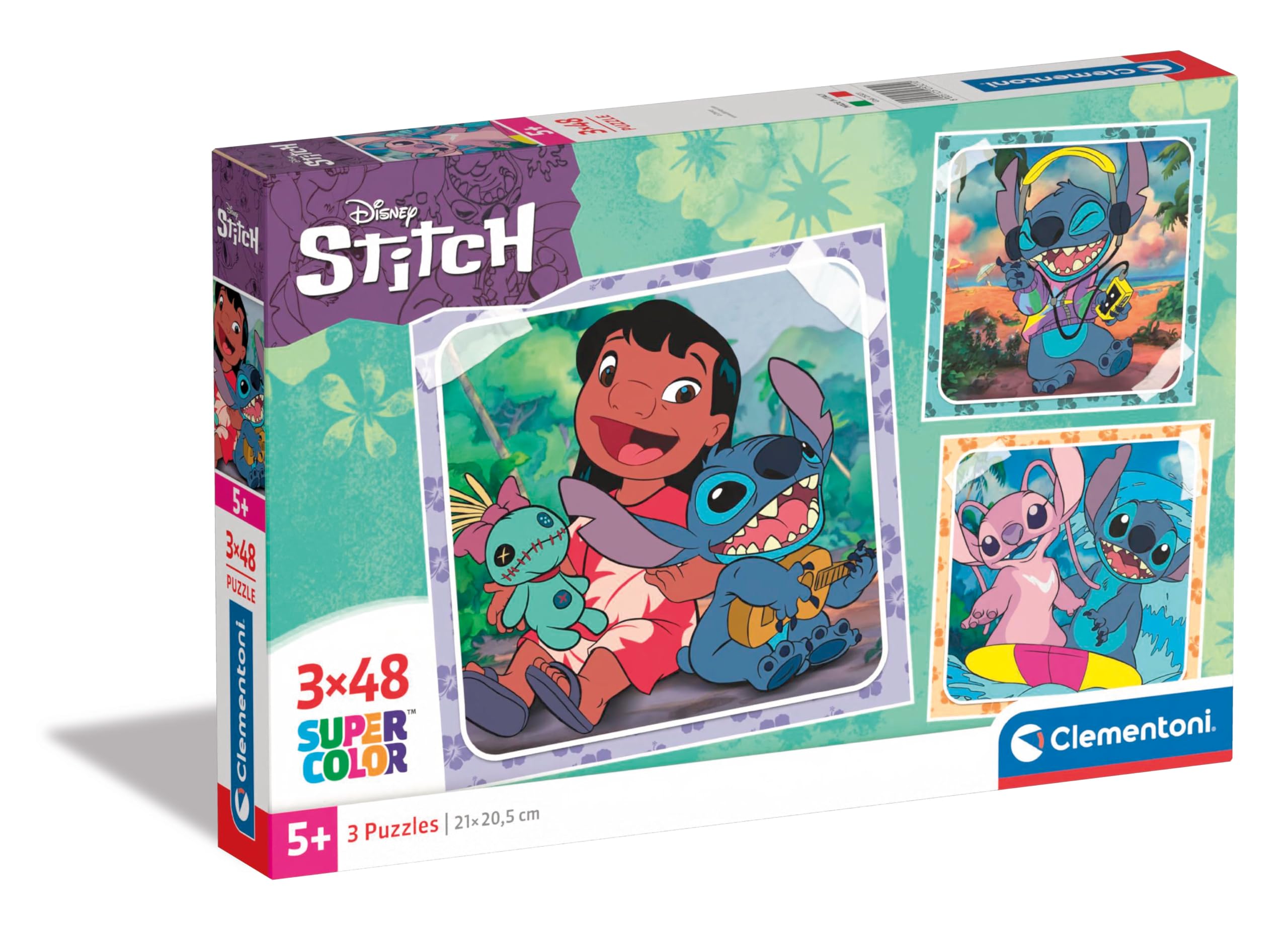 Clementoni Jigsaw Puzzle Disney Stitch 3 Puzzle With 48 Pieces - Supercolor Puzzle For Children 5-7 Years, Cartoon, Disney, Gift For Boy/Girls, For Kids, Made In Italy, 25321